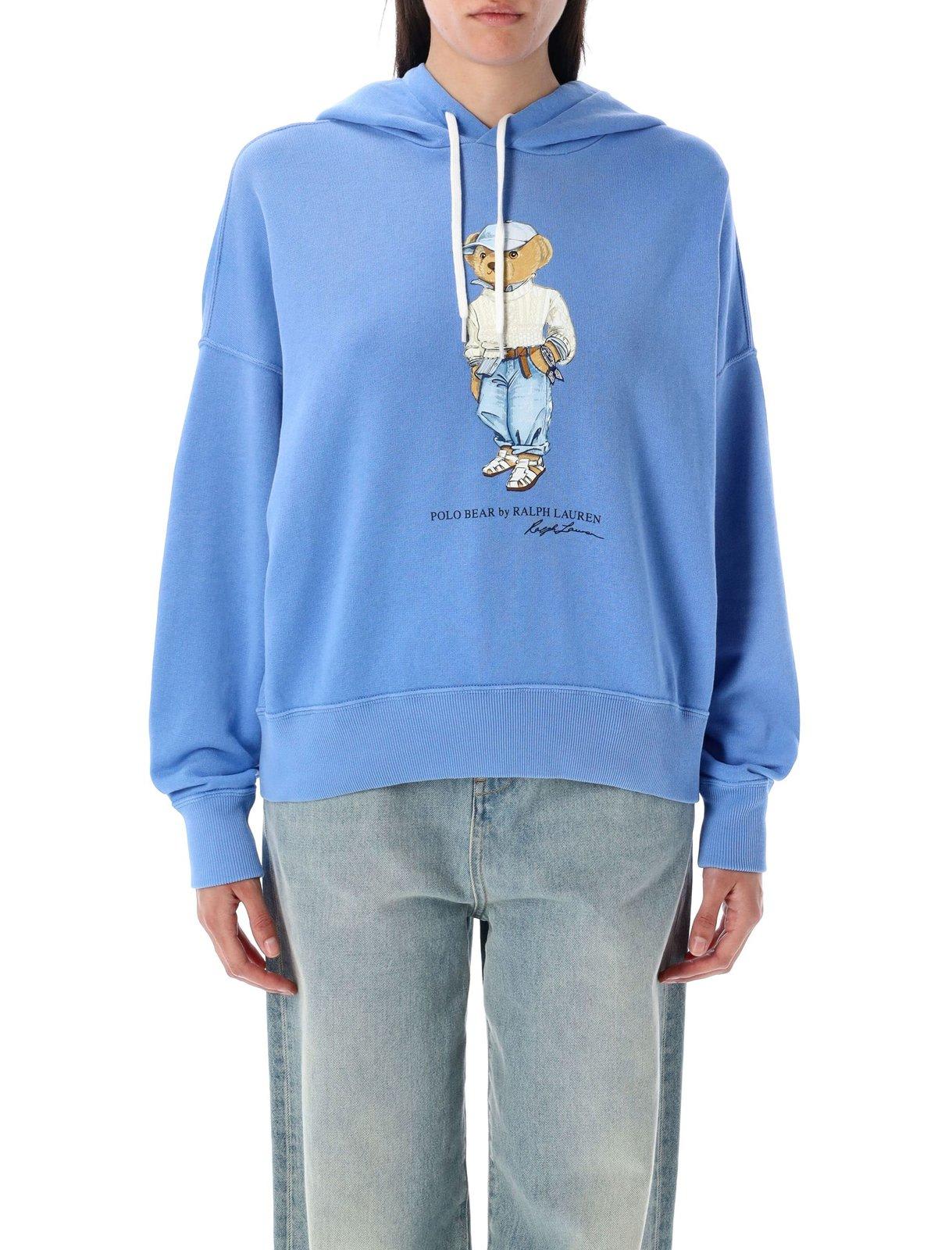 Polo Ralph Lauren Polo Bear Embroidered Fleece Graphic Hoodie In Blue