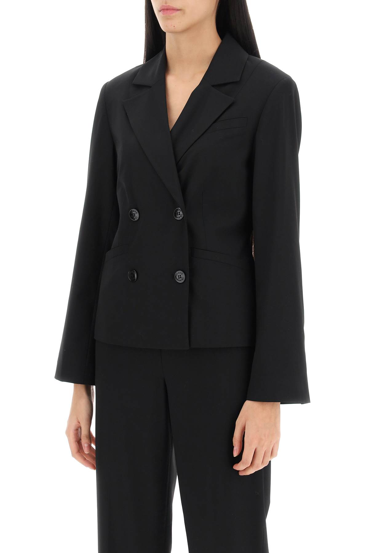 Shop Ganni Sharped Double-breasted Jacket In Black