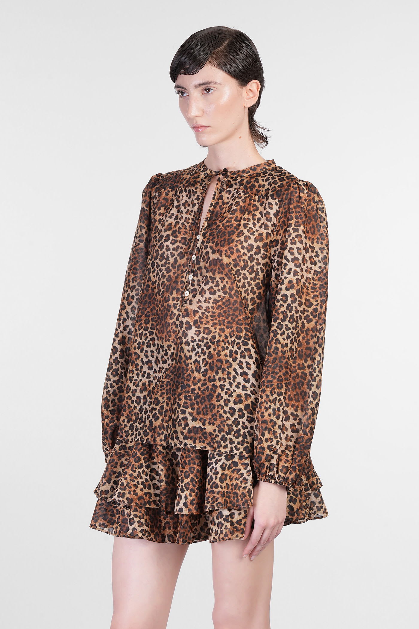 Mc2 Saint Barth Harper Blouse In Animalier Cotton In Animal Print