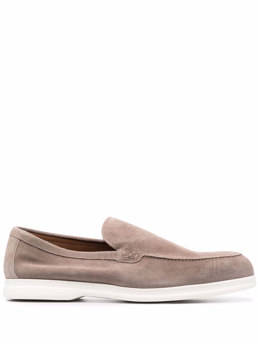 Doucals Man Taupe And White Sports Loafer In Suede