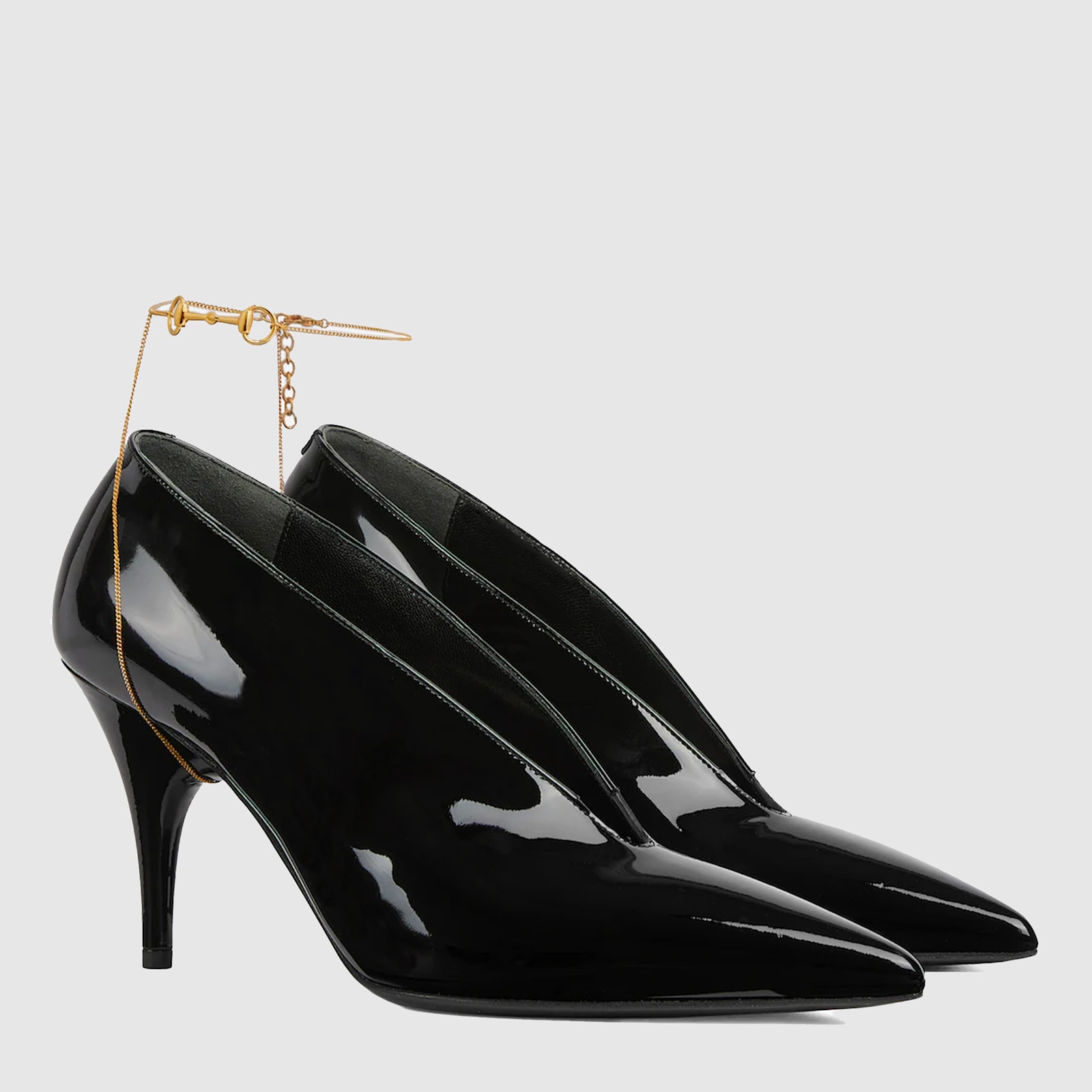 Gucci Musa Vernic Patent Leather Anklet Pumps In Animal Print