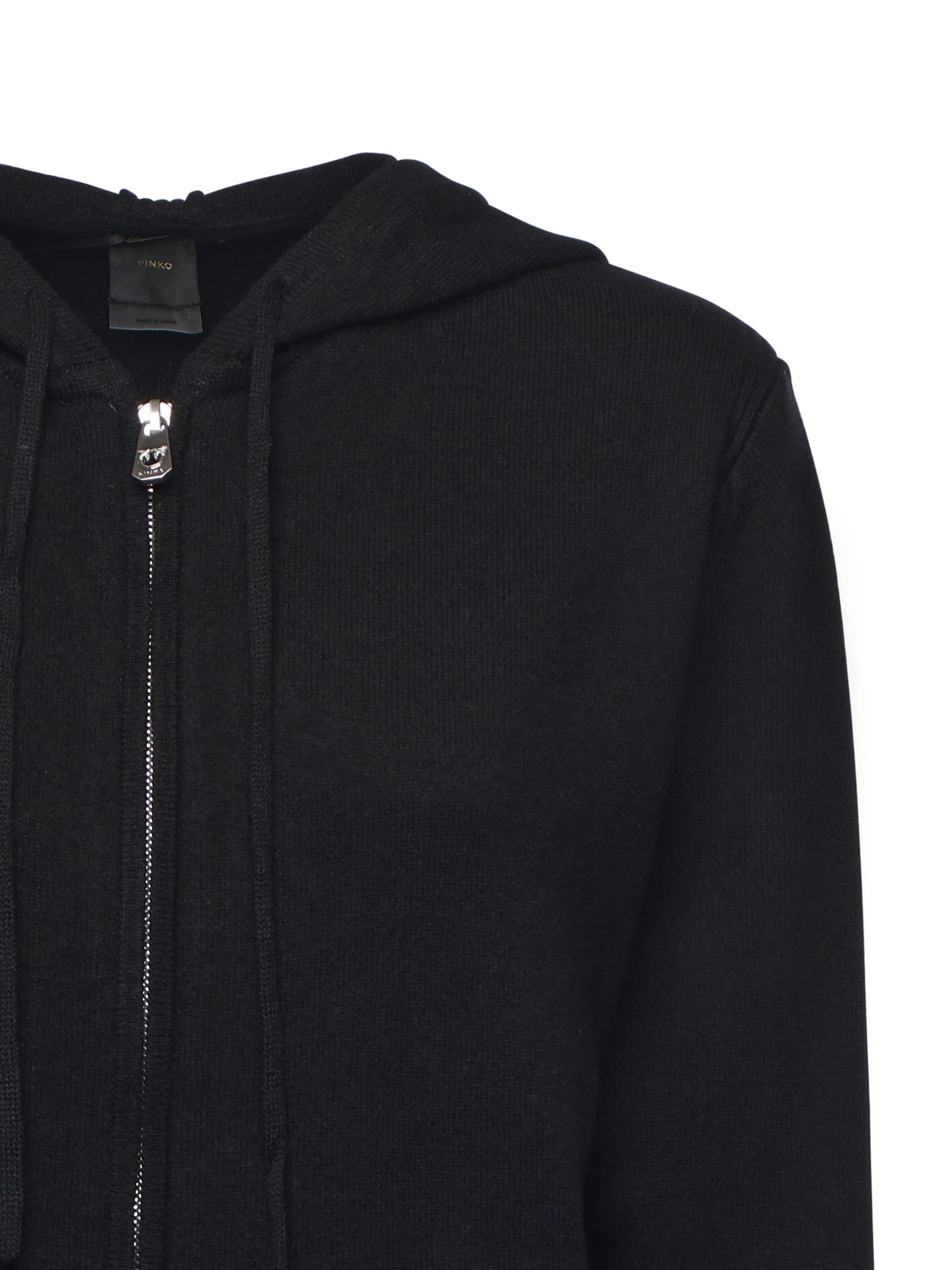 Pinko Wool And Cashmere Zip-up Cardigan In Black