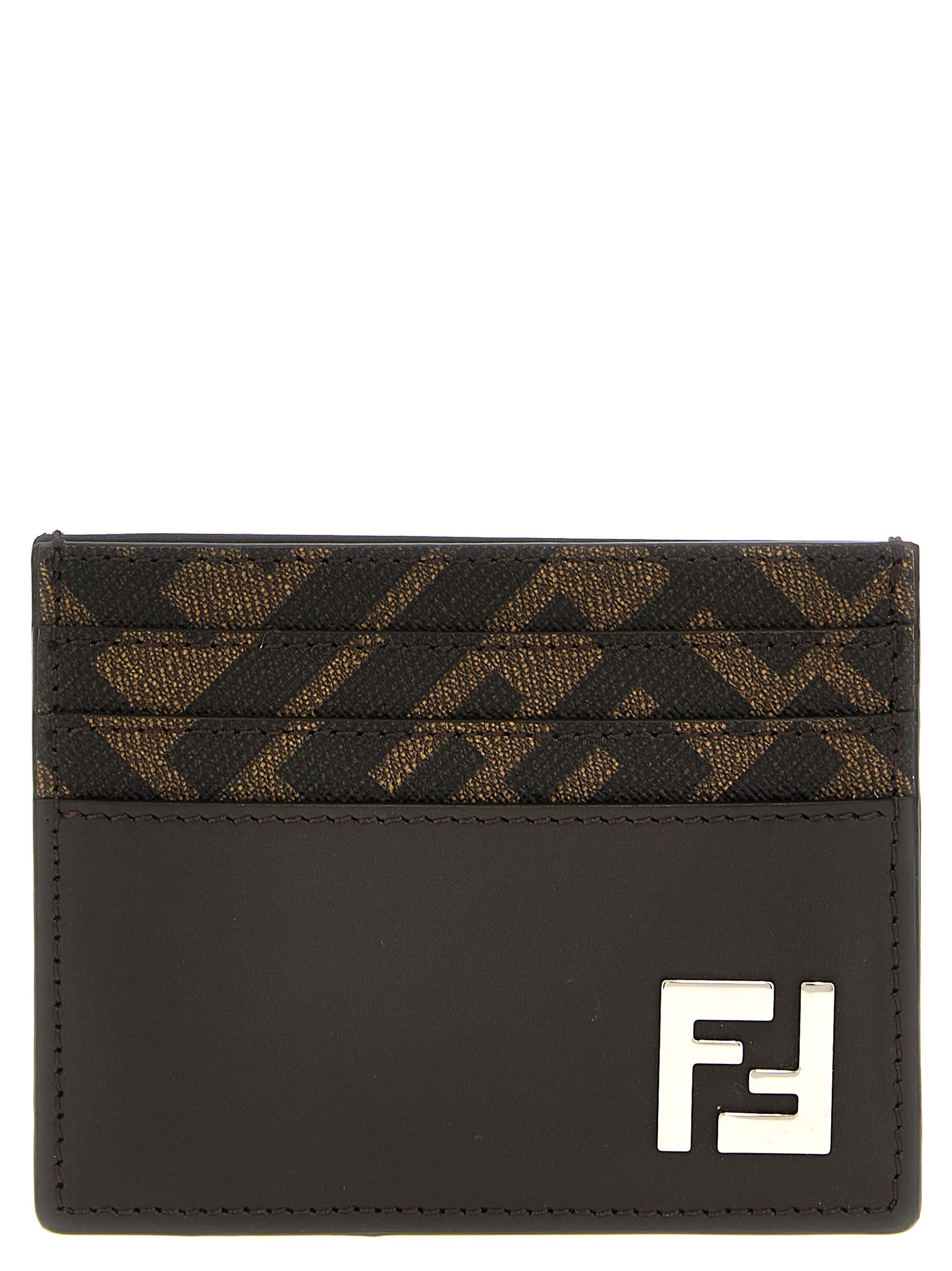 Shop Fendi Squared Ff Card Holder In Brown