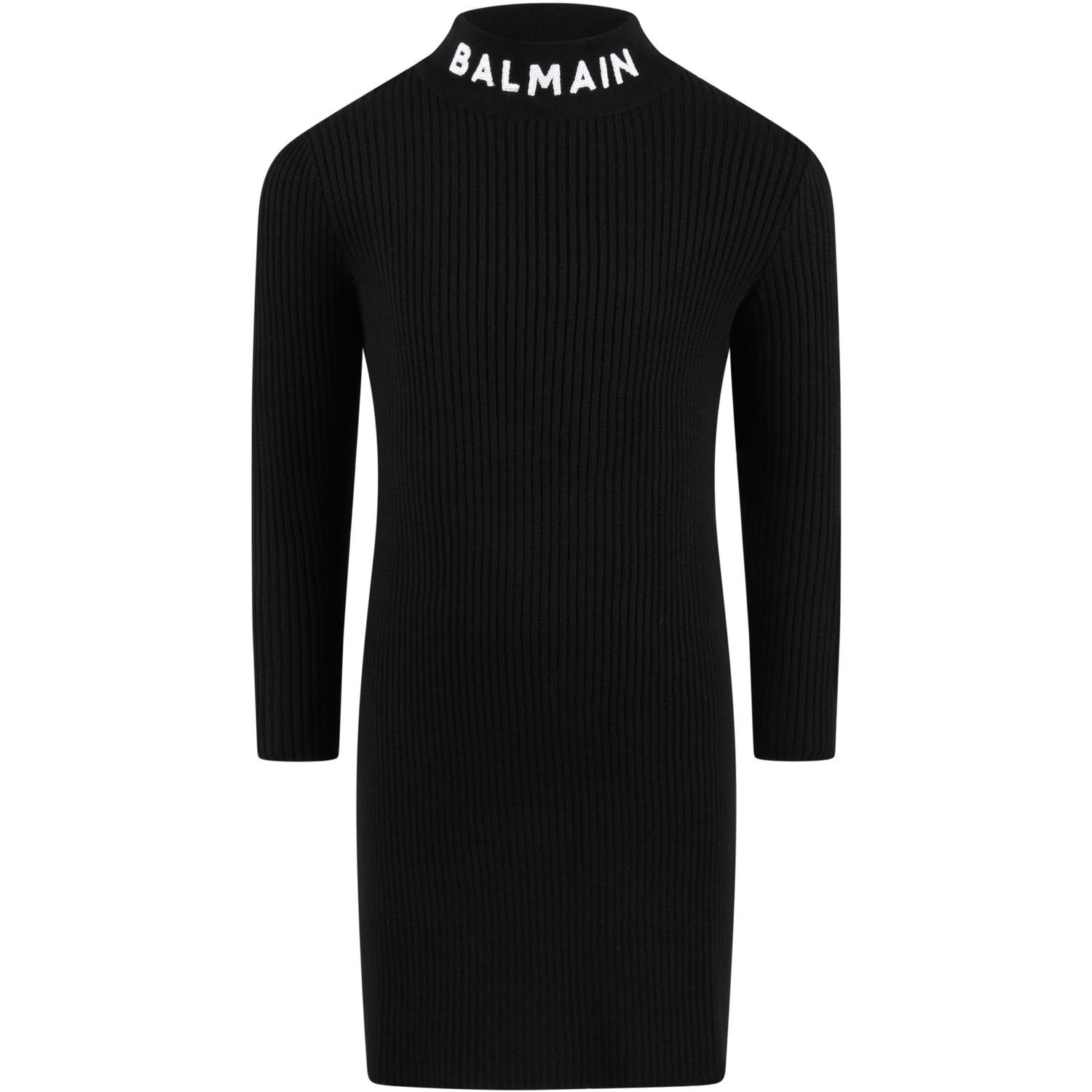 Balmain Black Dress For Girl With White Logo