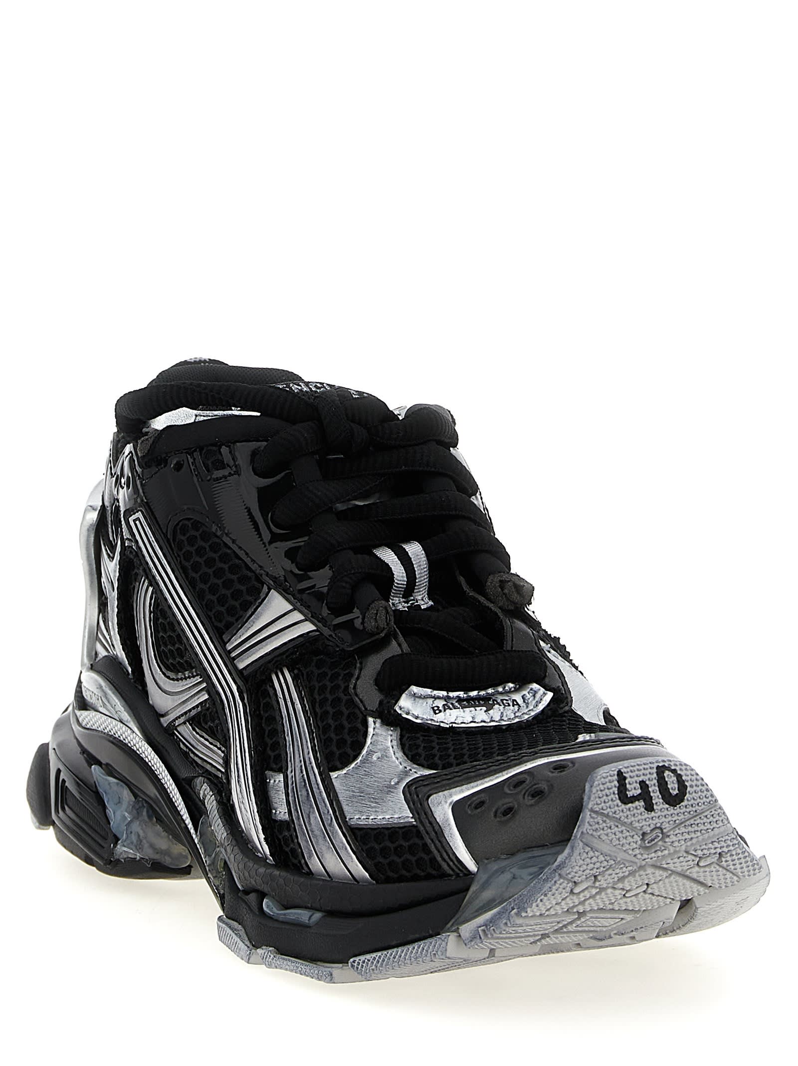 Balenciaga Mesh Runner Sneakers Embossed Size In Black