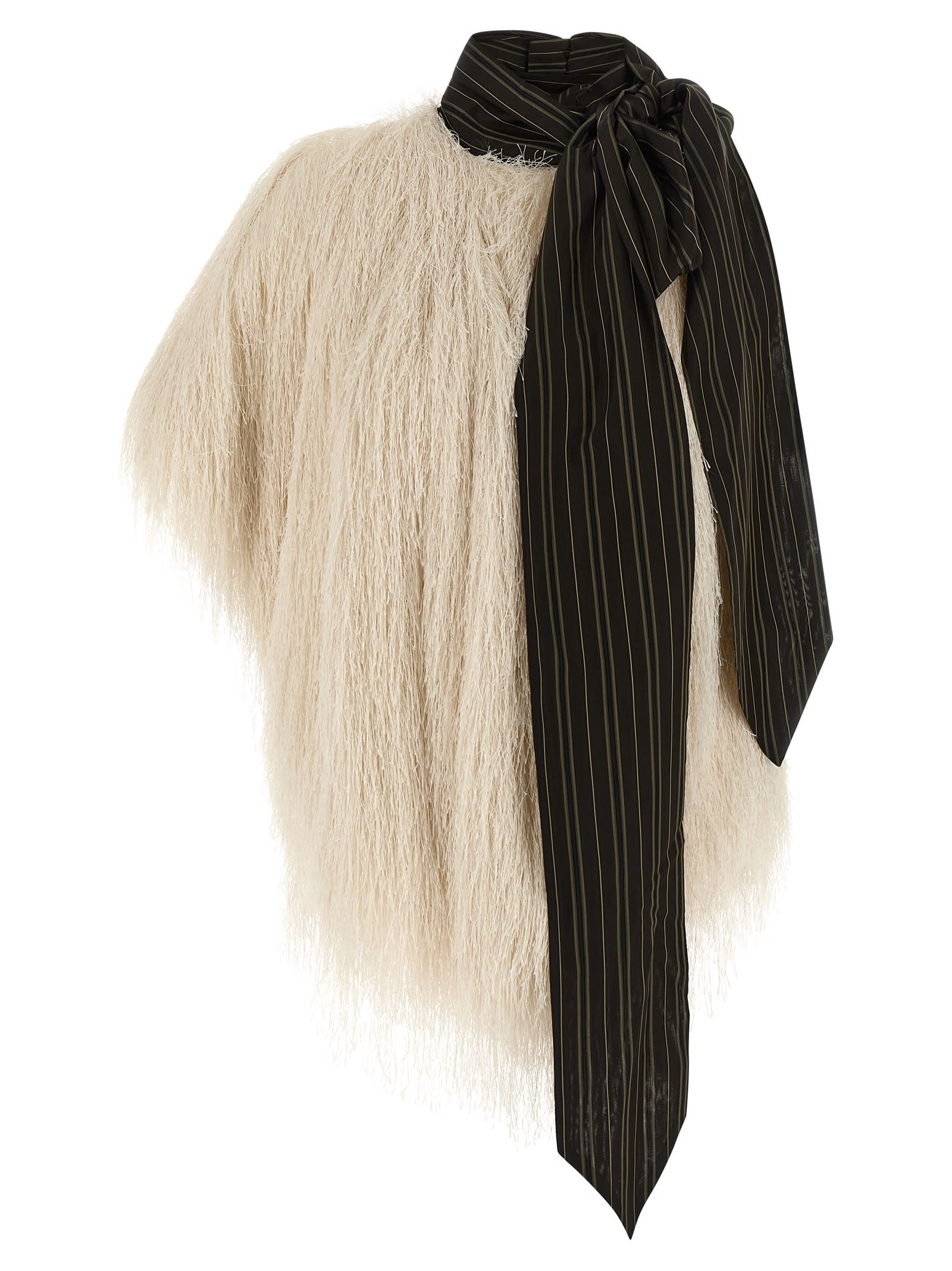 Dries Van Noten Cresta Fringed Top In Neutral