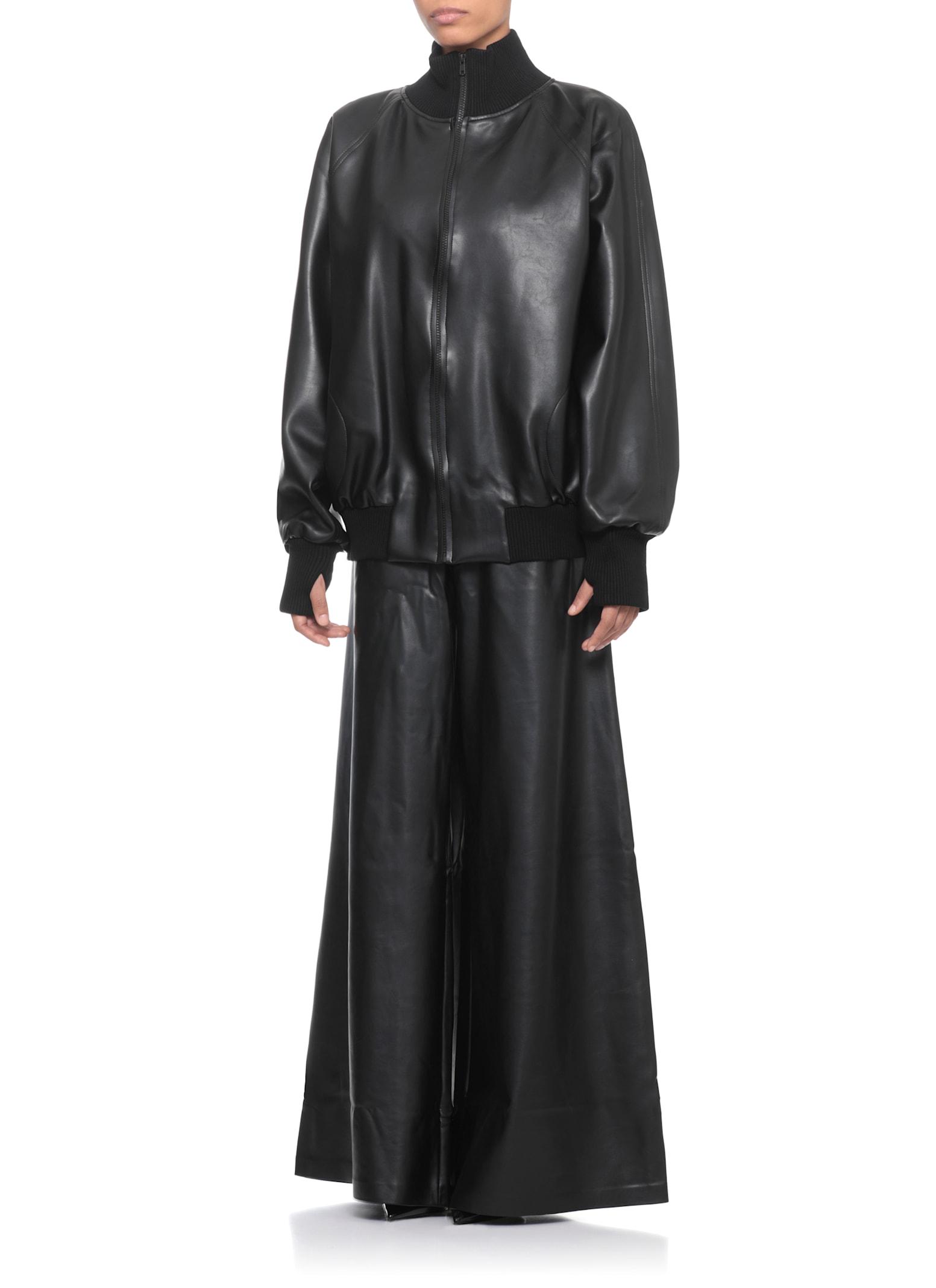 Norma Kamali Oversized Long Sleeve Synthetic Leather Jacket In Black