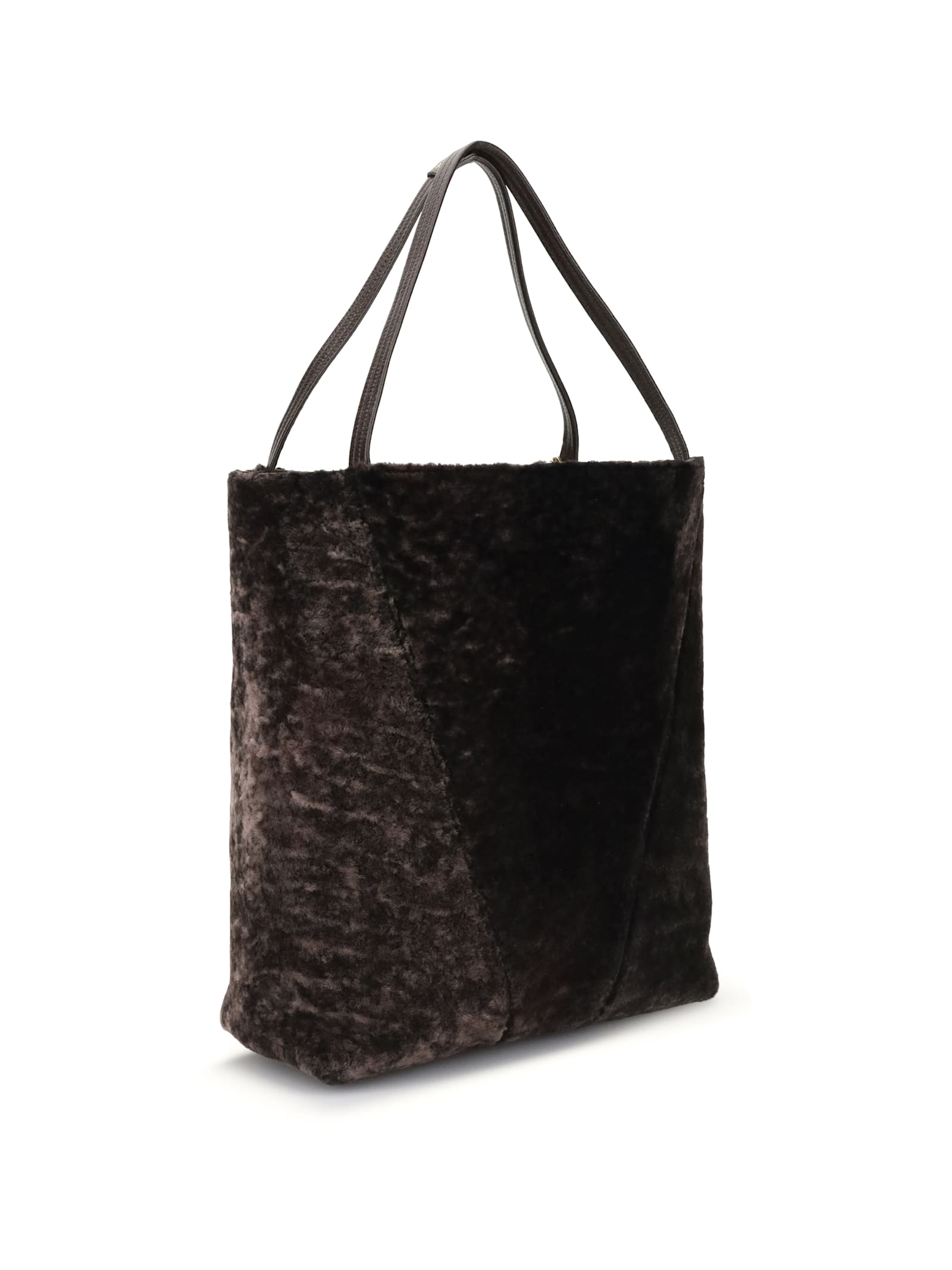 Chloé Spin Leather-trimmed Embellished Shearling Tote