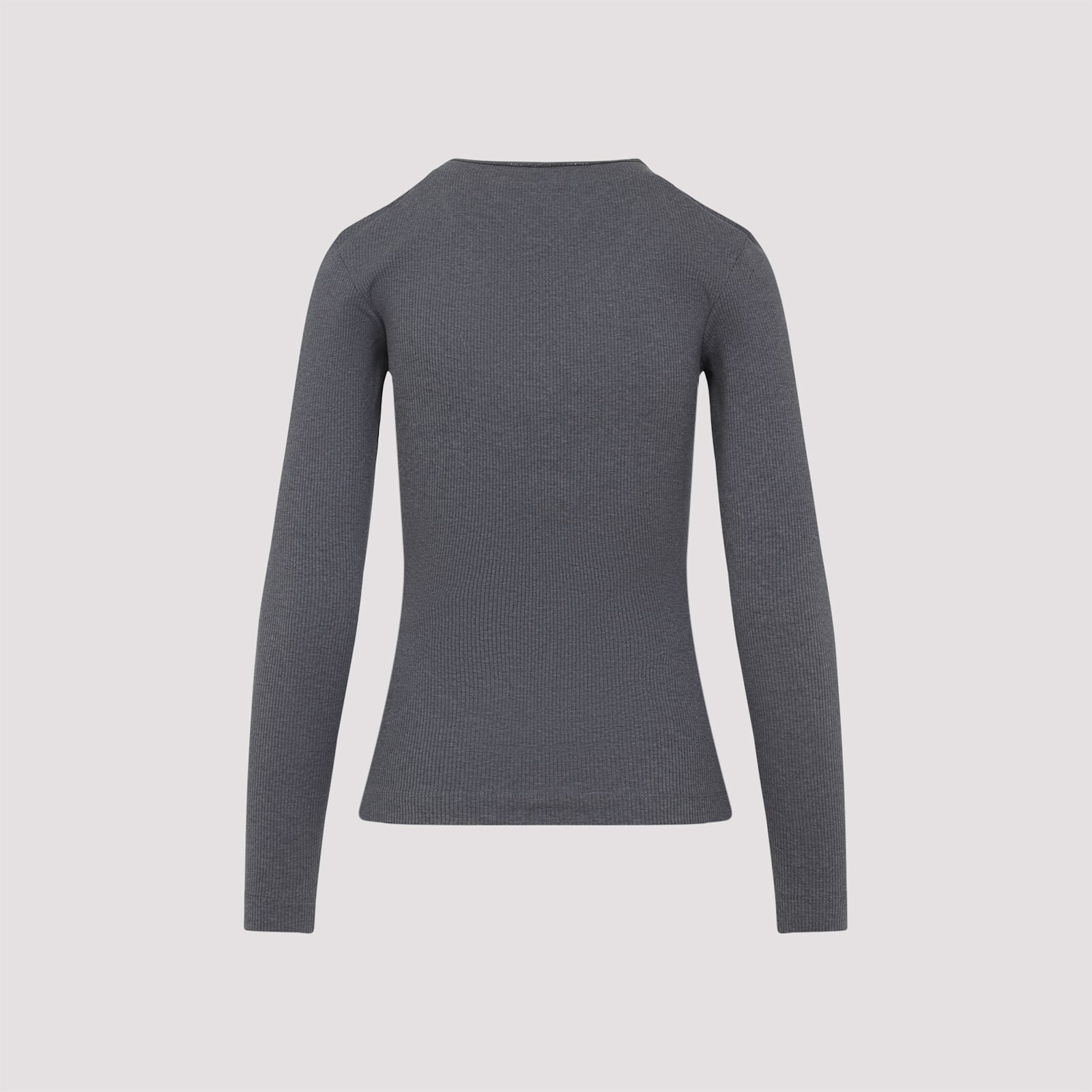 Brunello Cucinelli Ribbed Long Sleeves Top With Contrast Trim