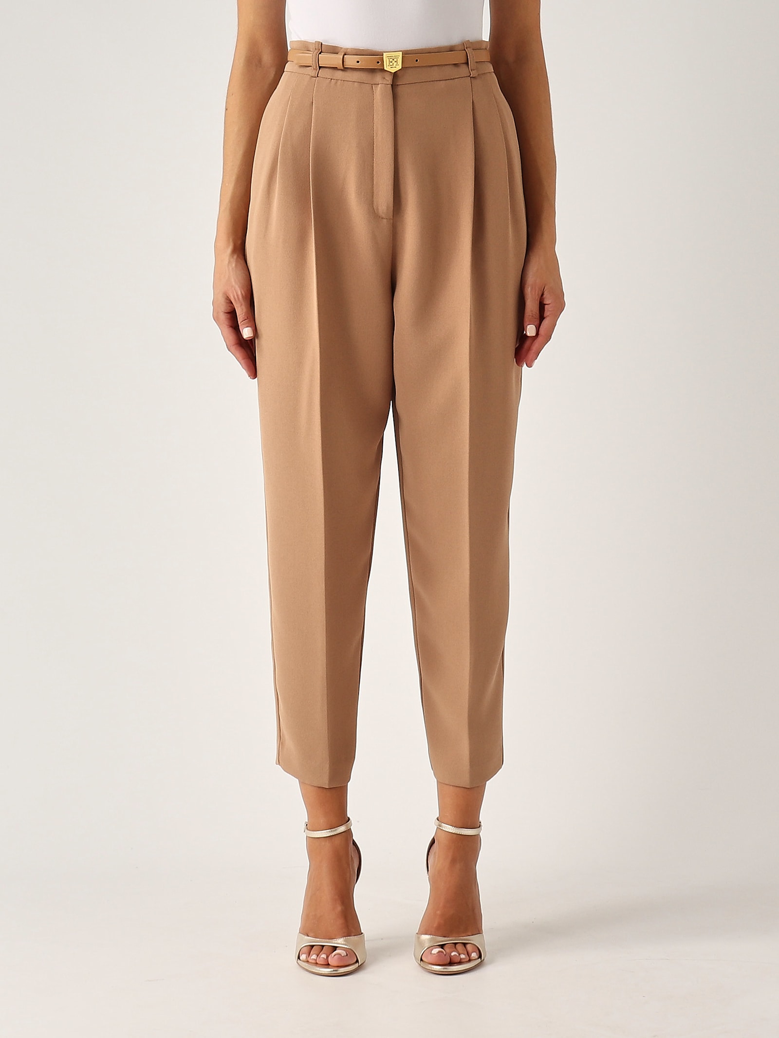 Shop Elisabetta Franchi Poliester Trousers In Cammello