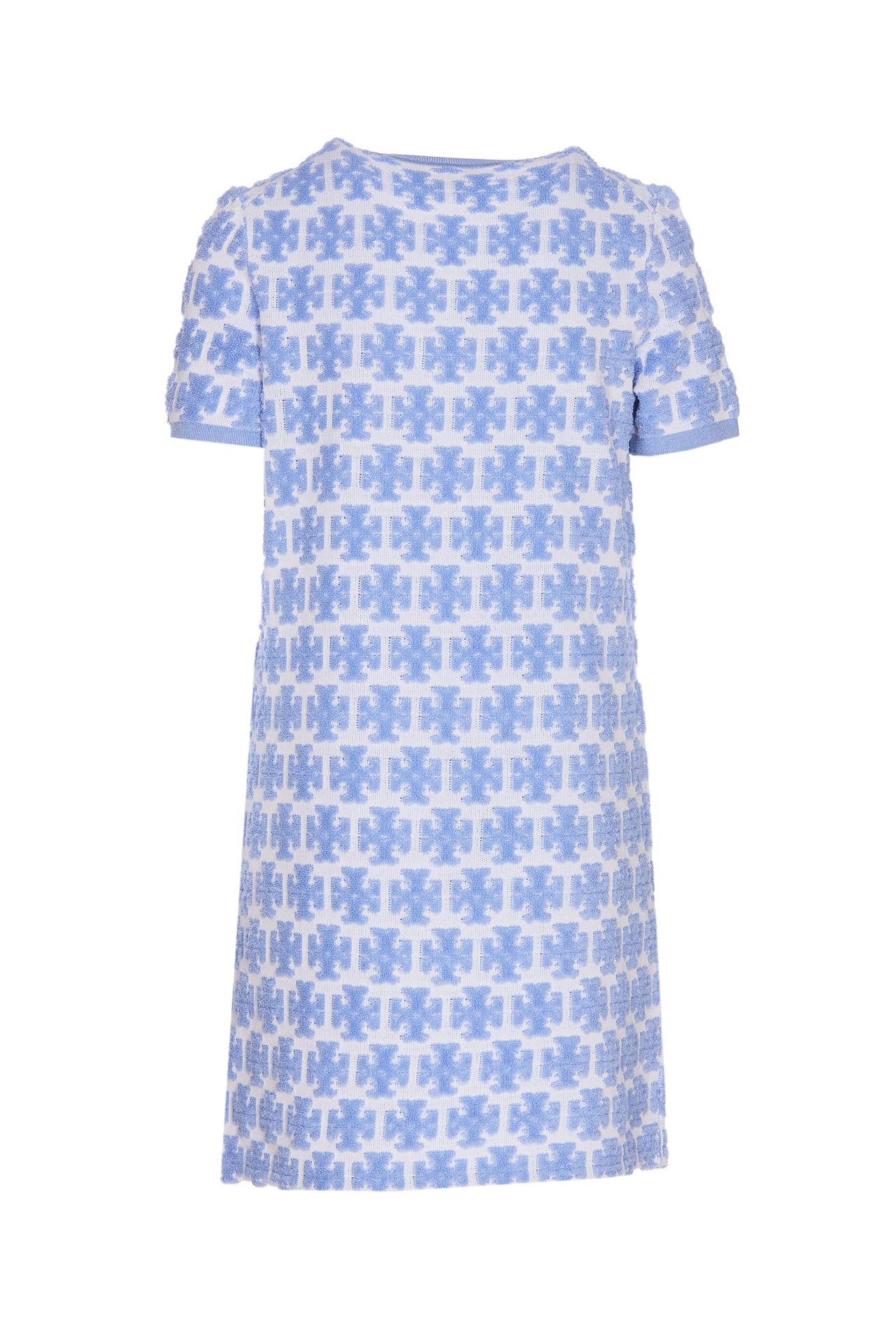 Shop Tory Burch Boucle Logo Dress In Hydrangea Blue / White