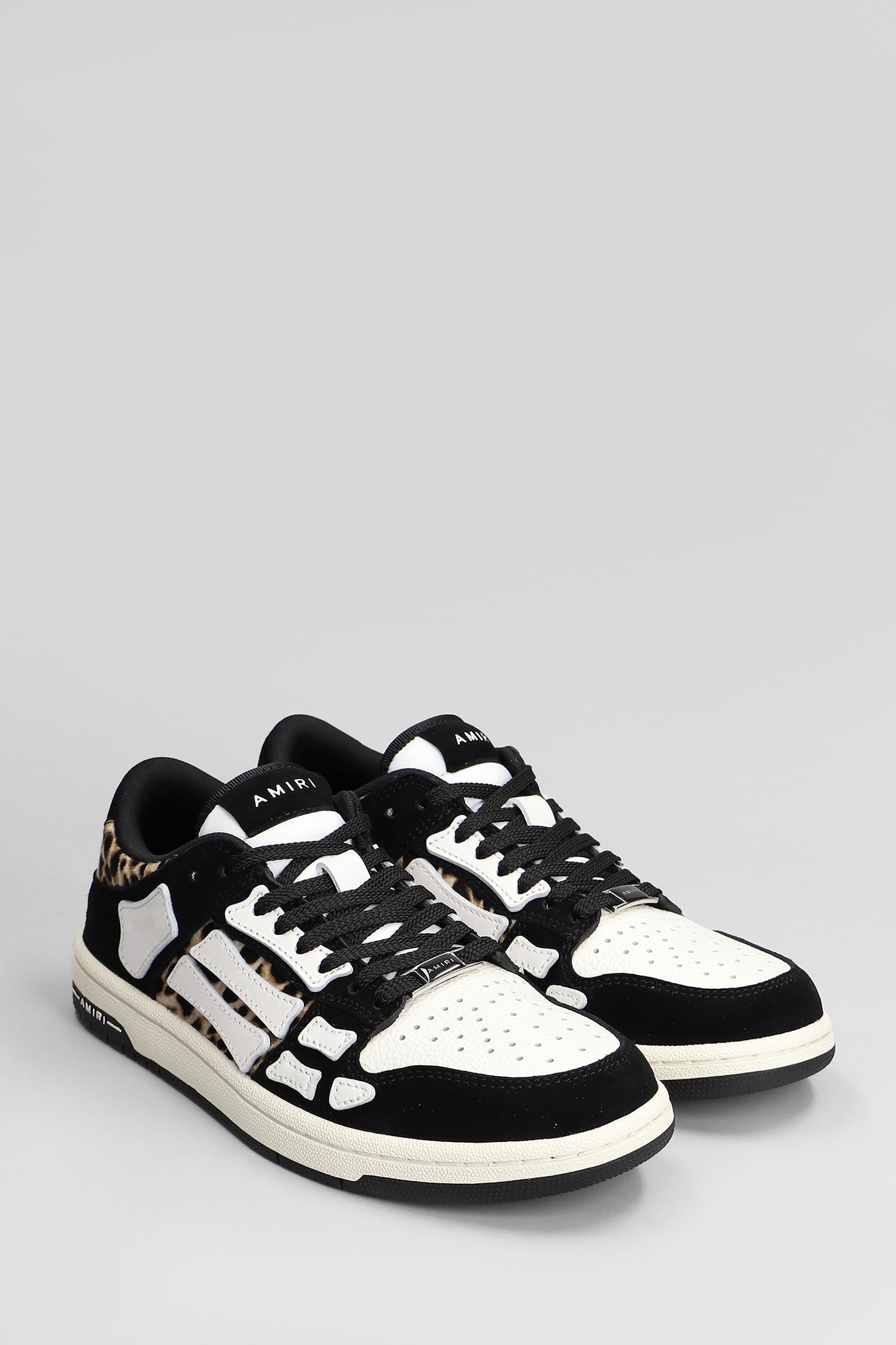 AMIRI LEOPARD SKEL TOP LOW SNEAKERS IN BLACK LEATHER 