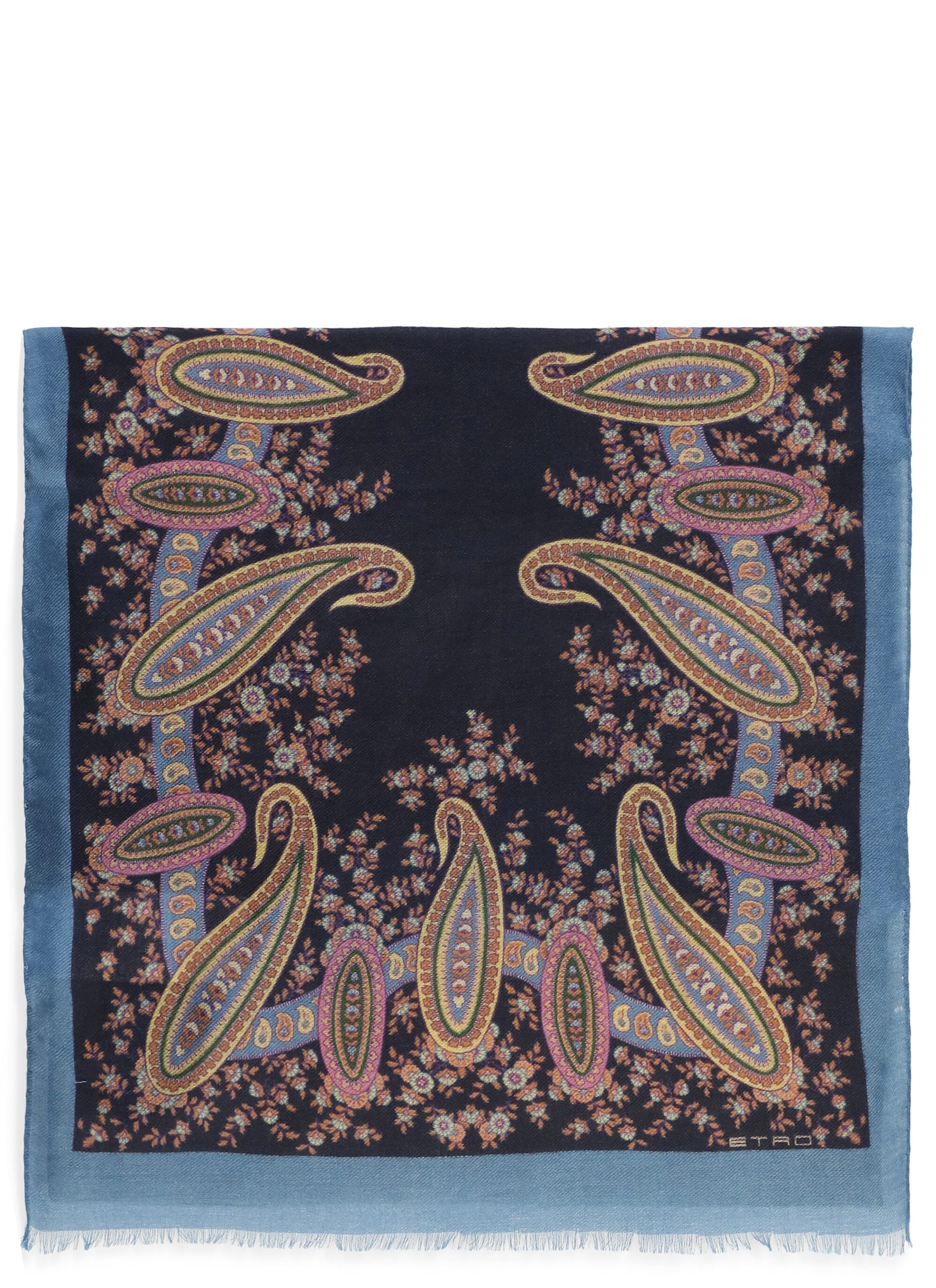 Etro Wool, Cachemire And Silk Scarf In Blue