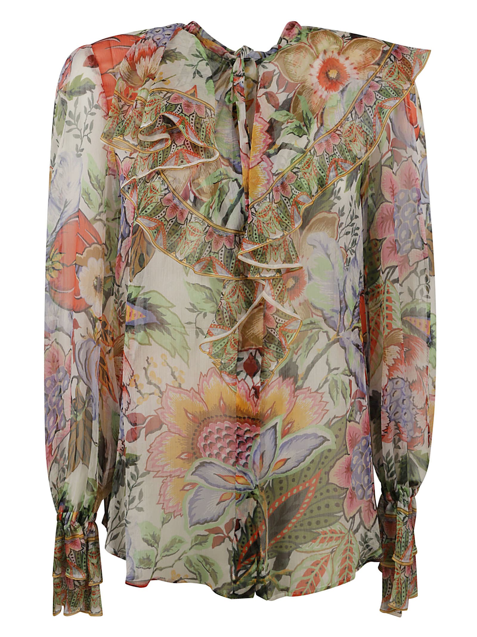 Etro Ruffle Trim Floral Blouse In White