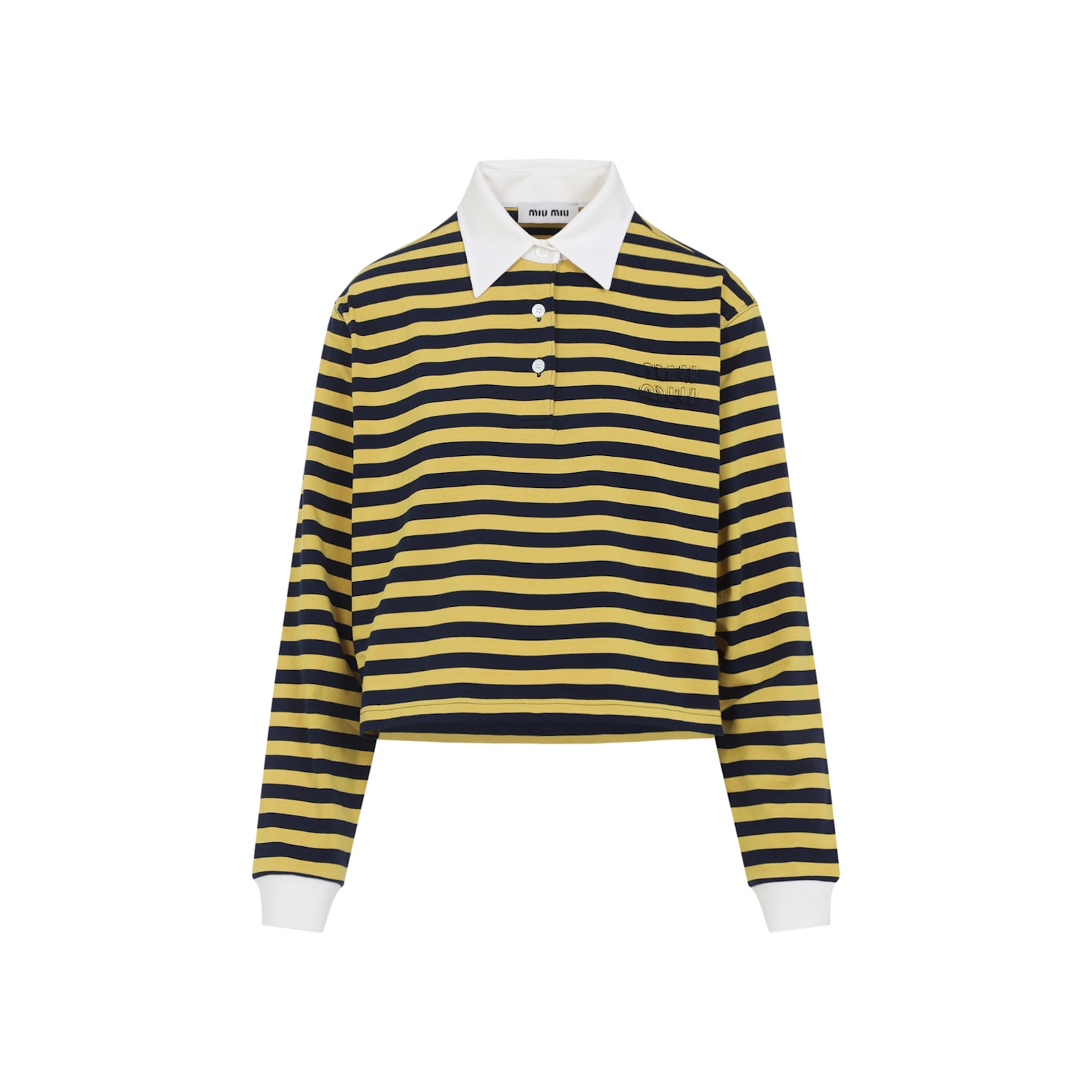 Miu Miu Striped Jersey Oversized Cropped Polo Shirt In Yellow