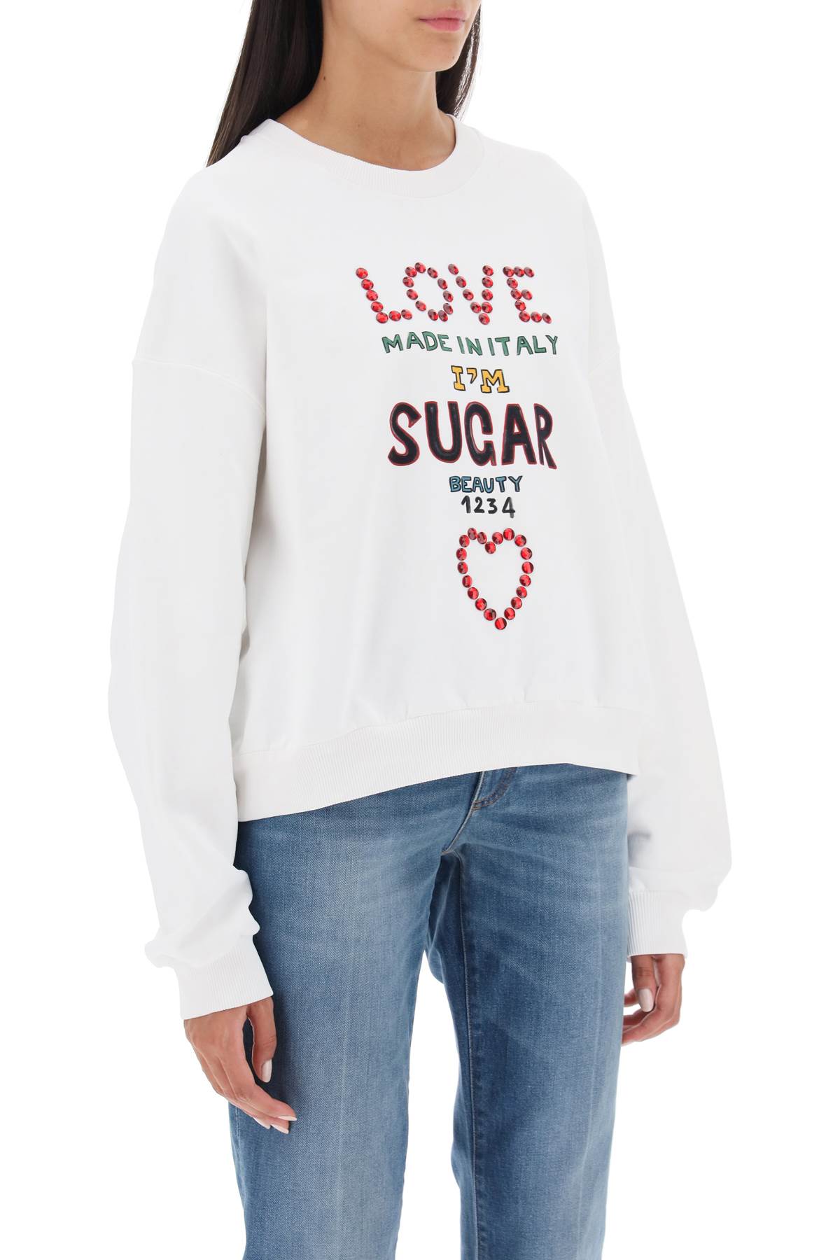 Shop Dolce & Gabbana Lettering Print Oversized Sweatshirt In Love Sugar F Bco Ott (white)