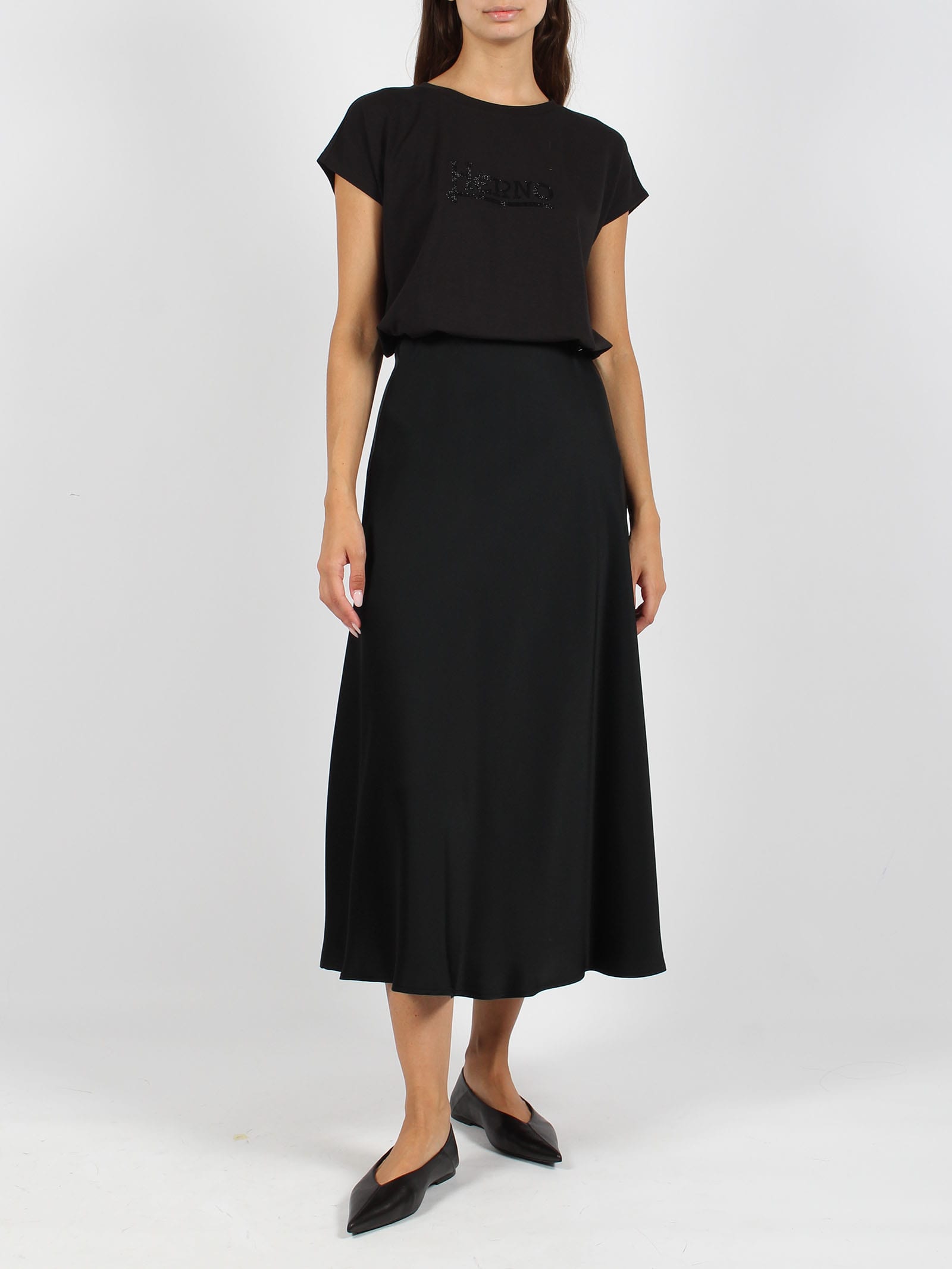 Shop Herno Satin Fluid Skirt In Black