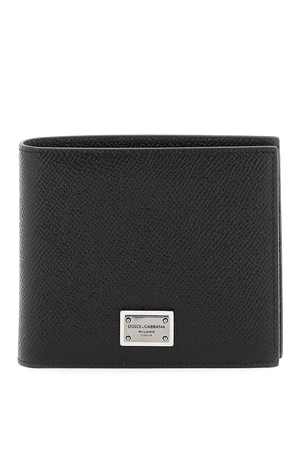 Shop Dolce & Gabbana Metal Logo Plaque Grained Leather Wallet In Black