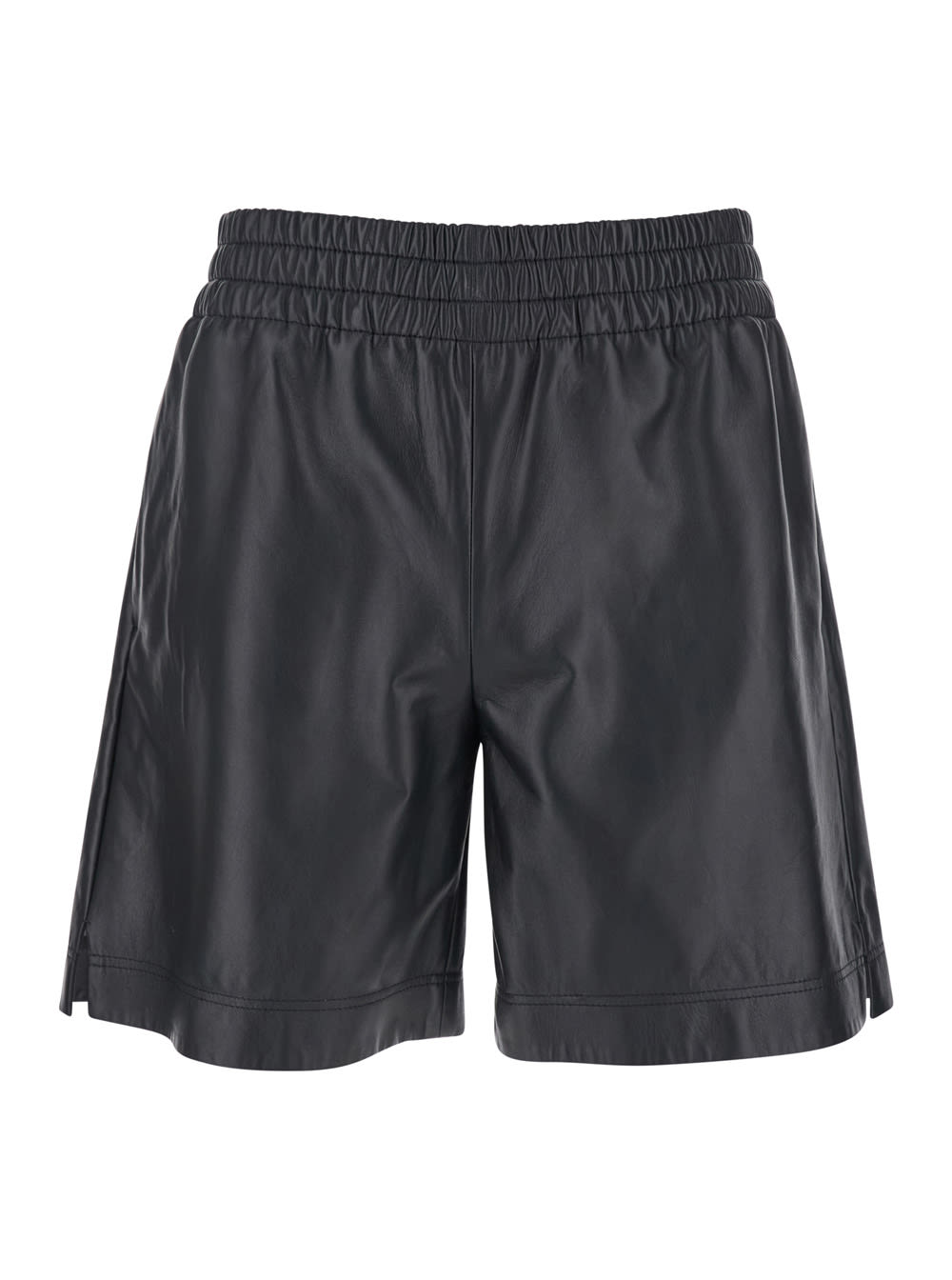 Gucci Black Bermuda Shorts With Elasticated Waist And Logo Lettering In Leather Man In Black