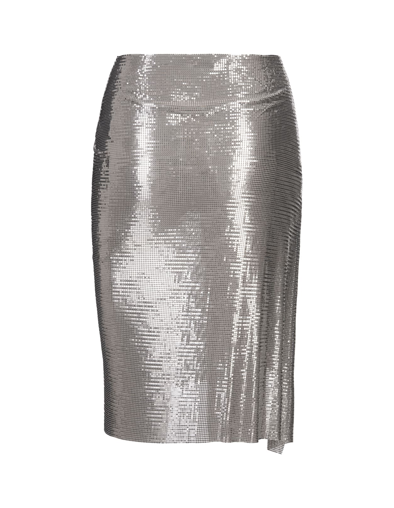 Shop Rabanne Silver Draped Midi Skirt In Chainmail