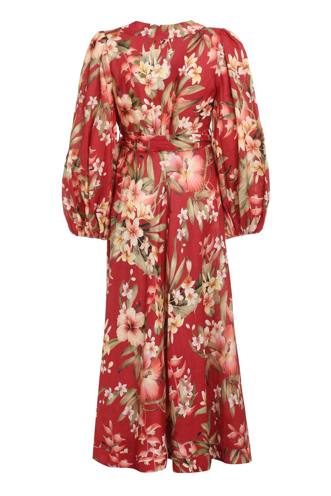 Shop Zimmermann Lexi Floral-printed V-neck Wrapped Dress In Red Palm