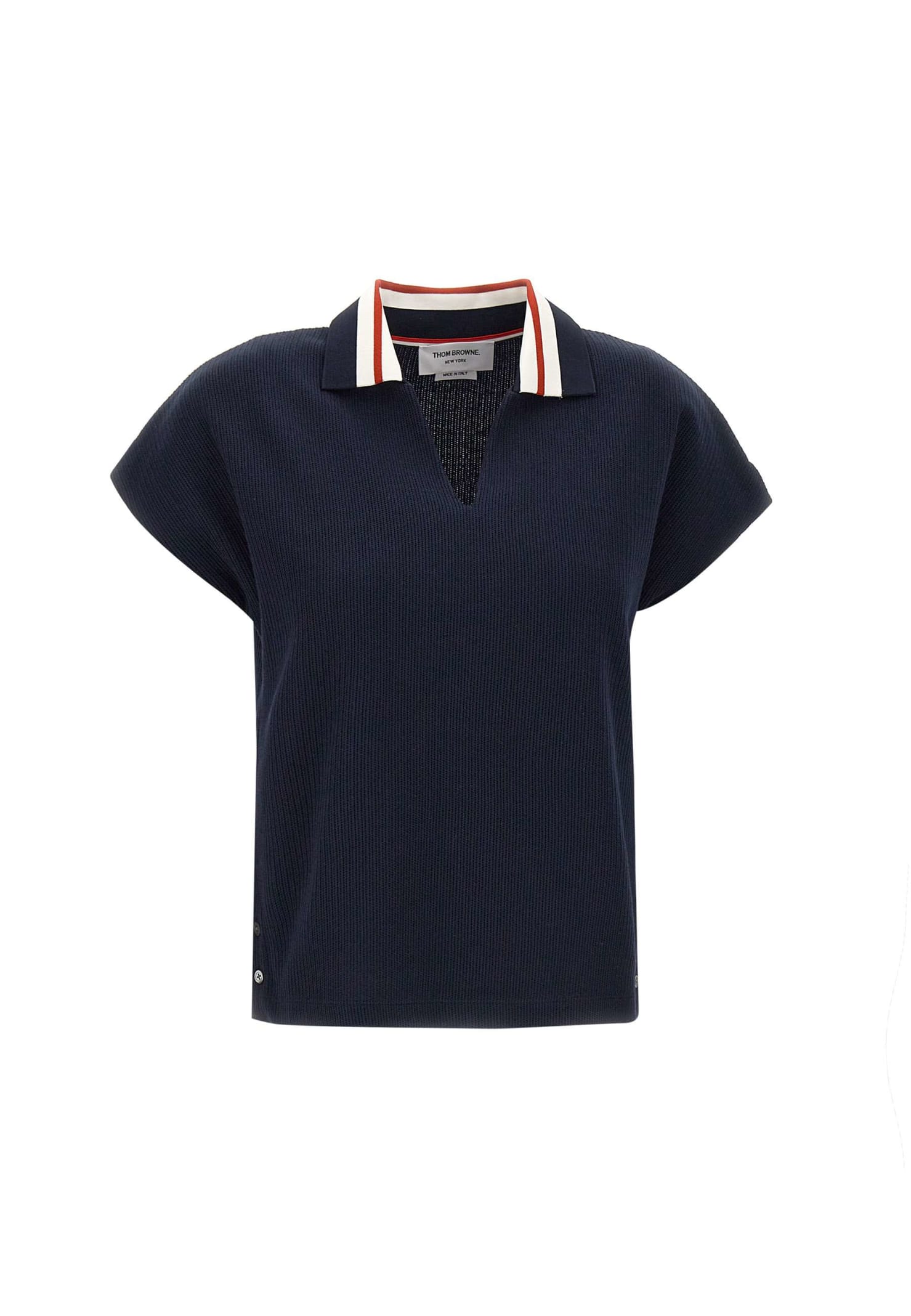 THOM BROWNE CAP SLEEVE POLO CRICKET STRIPE