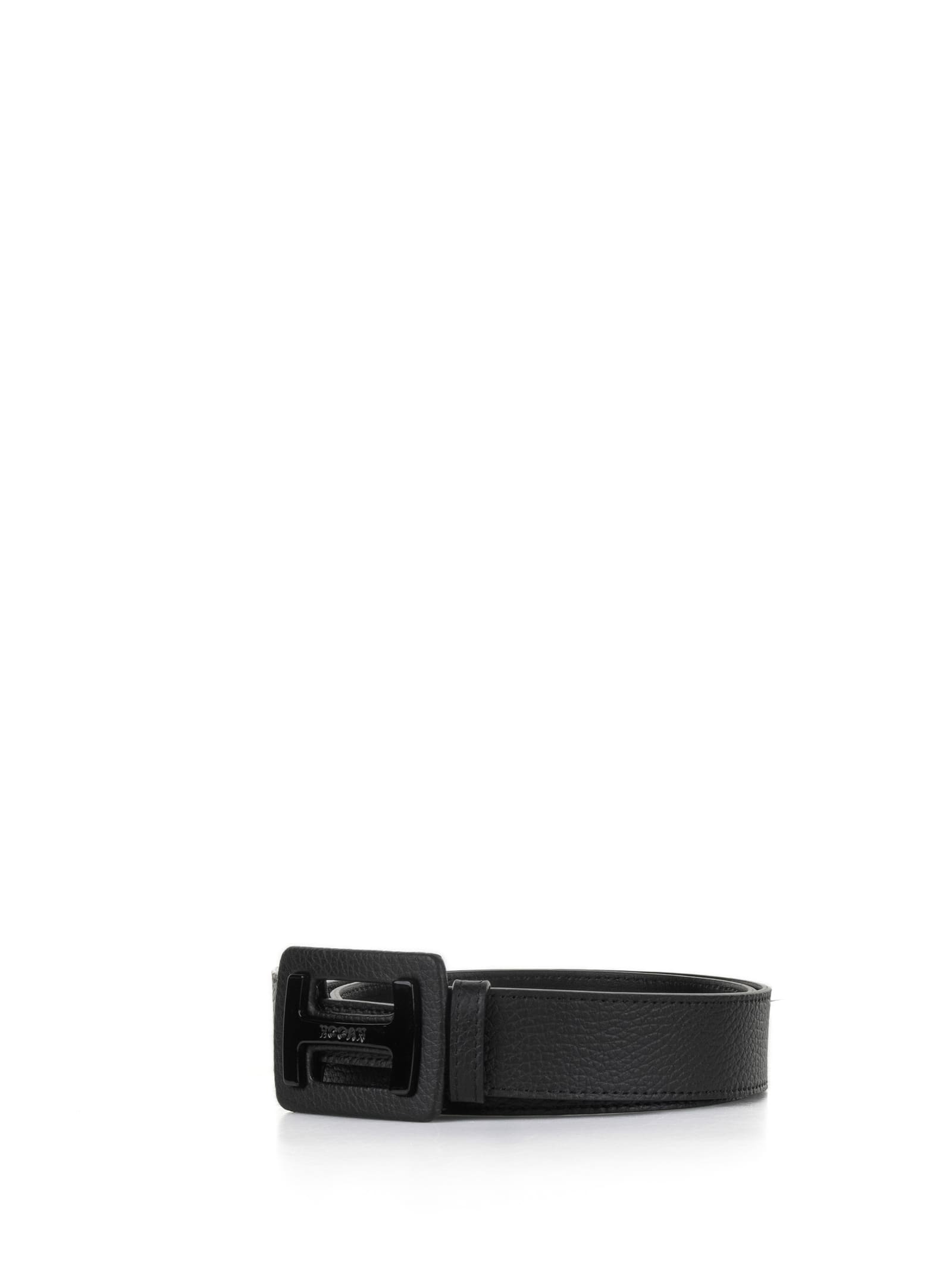 Shop Hogan Black Leather Belt With Logo In Nero