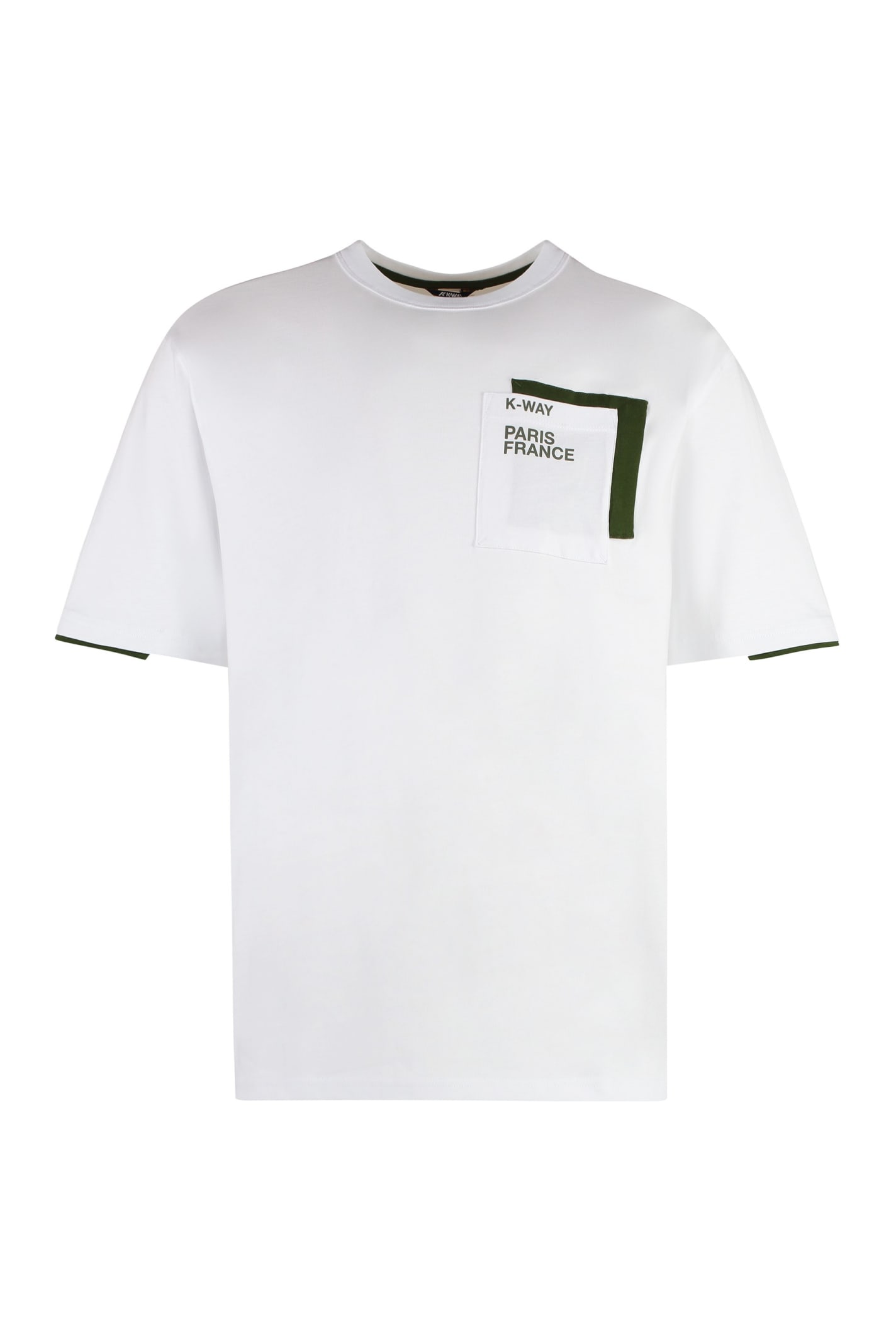 Shop K-way Fantome Cotton Crew-neck T-shirt In Anx White Green Cypress
