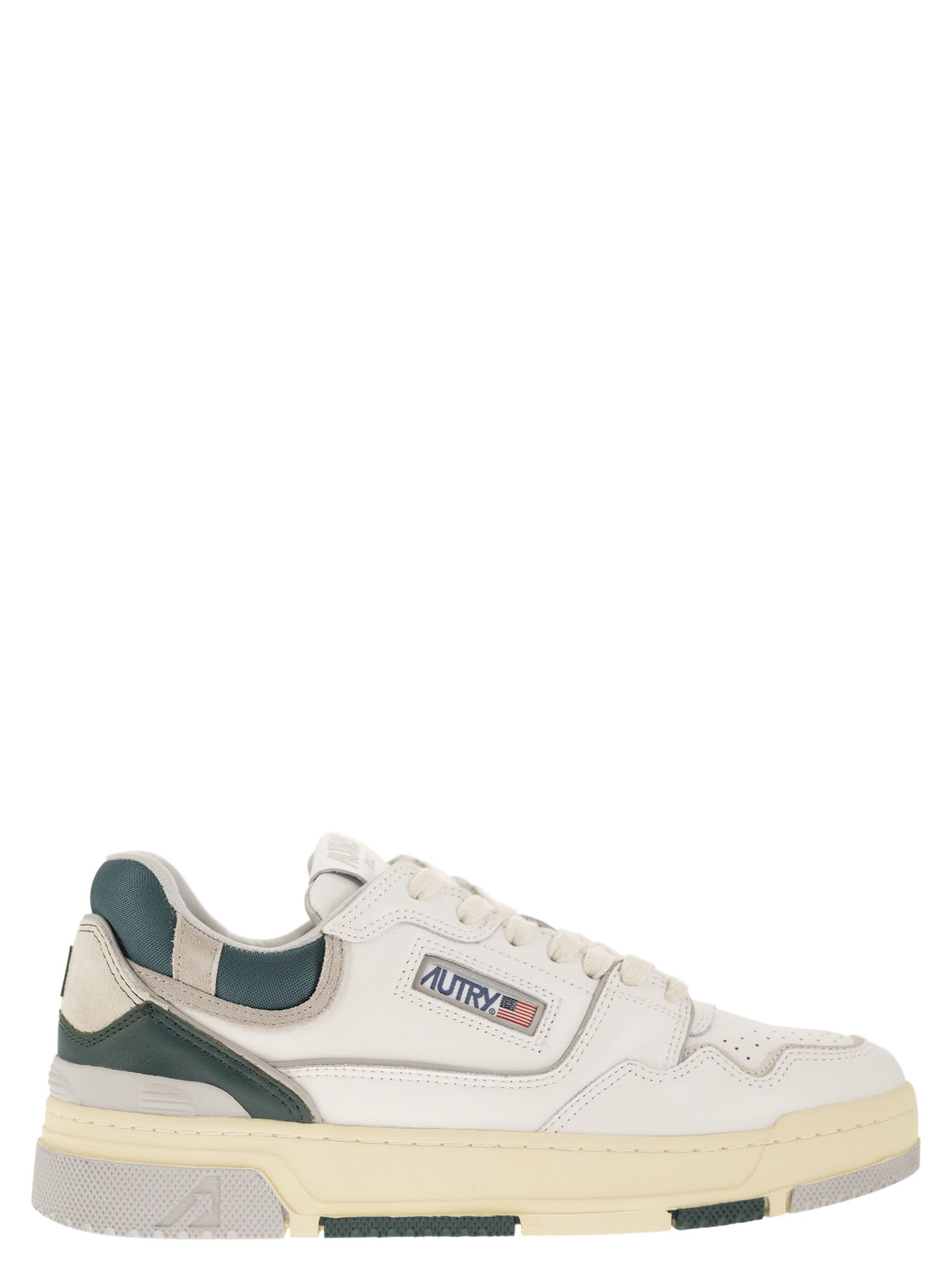 Shop Autry Clc - Leather Sneakers In Wht/vapor/forest