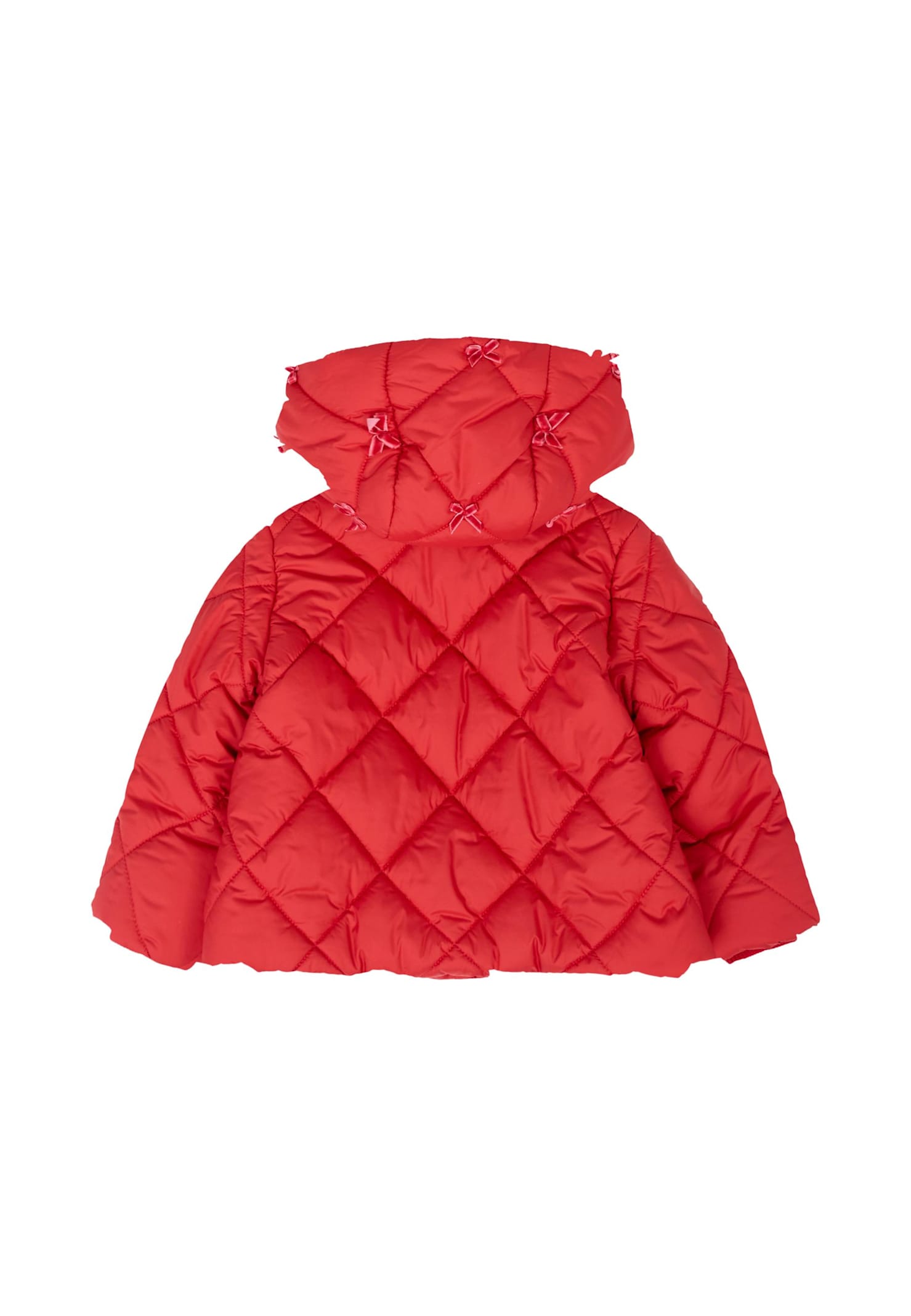 Monnalisa Red Down Jacket For Baby Girl With Bows In Red