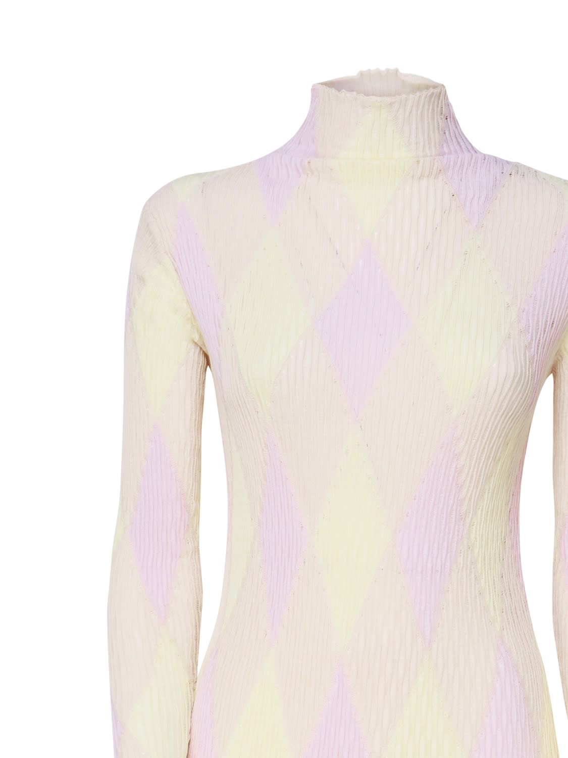 Shop Burberry Knitted Dress With High Half Neck In Pink, Yellow