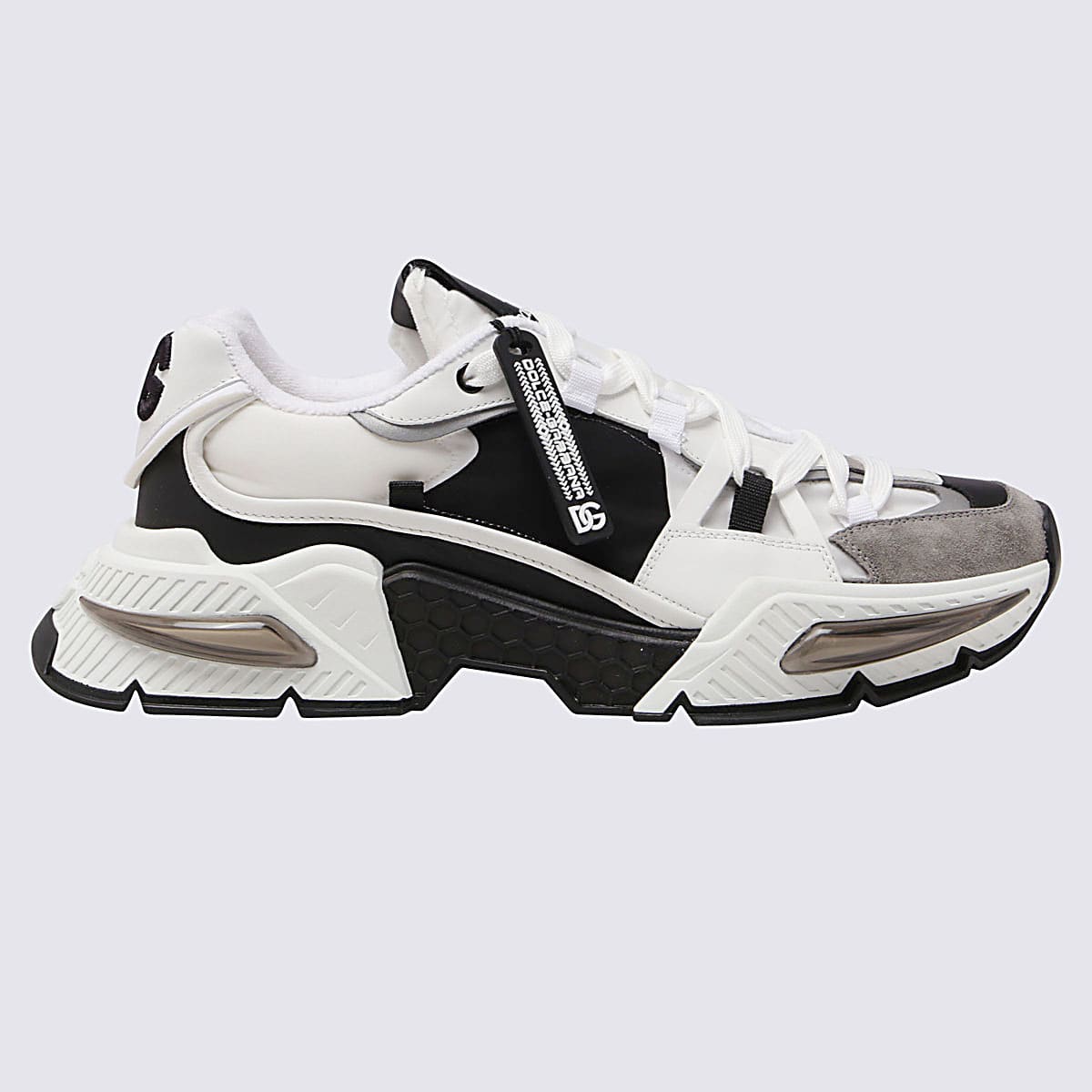 Shop Dolce & Gabbana White And Black Leather Airmaster Sneakers