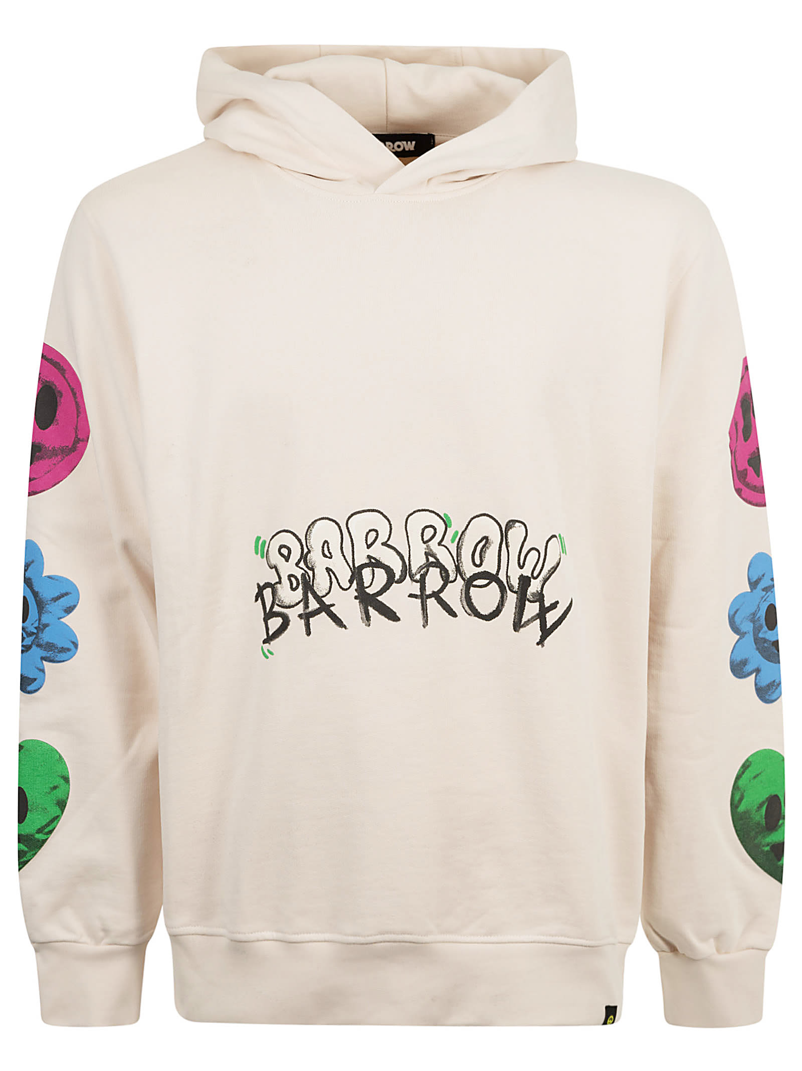 Shop Barrow Smiley Logo Print Hooded Sweatshirt In Turtledove