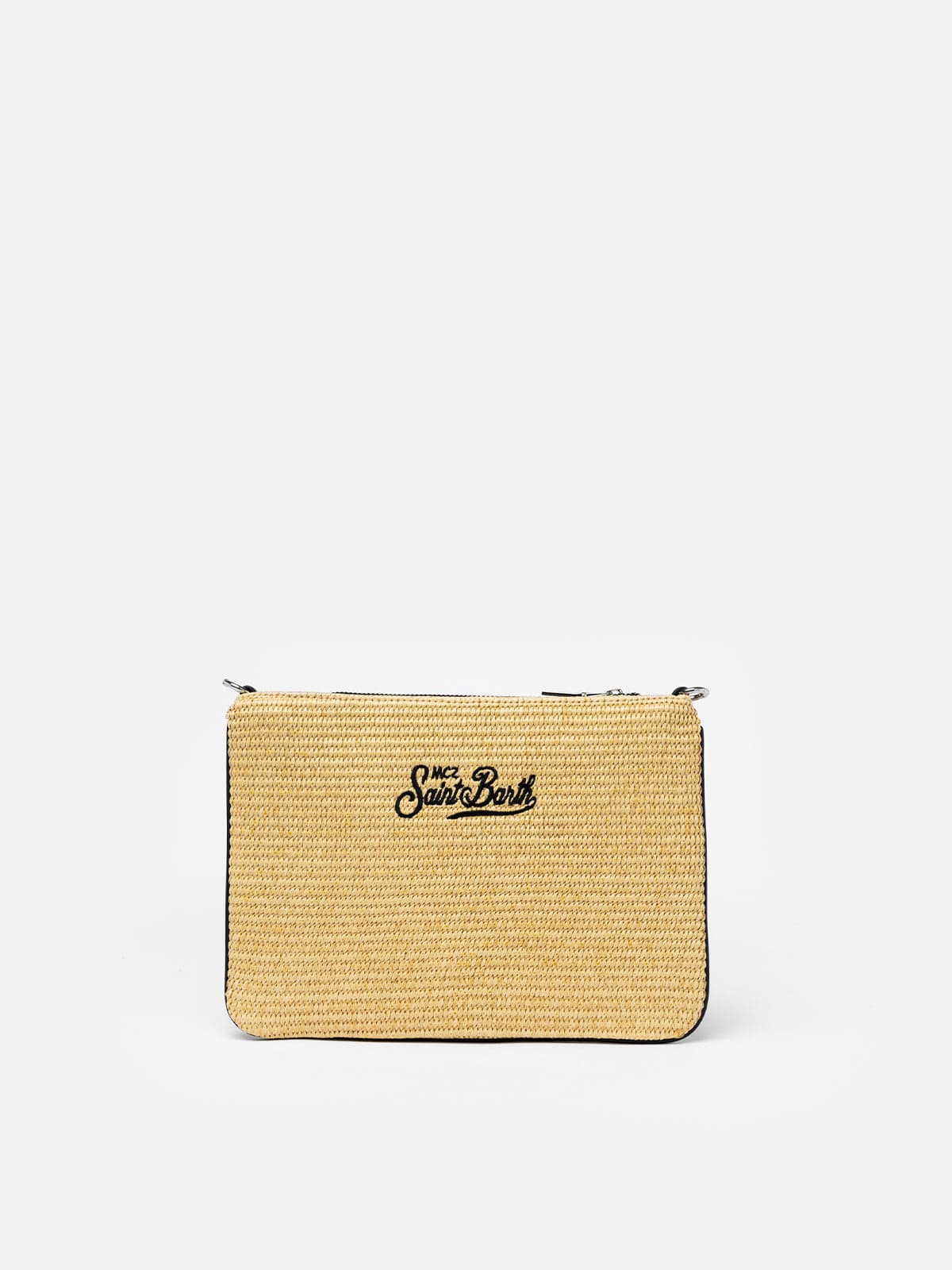 Mc2 Saint Barth Parisienne Straw Pochette With Miami Embroidery In Beige