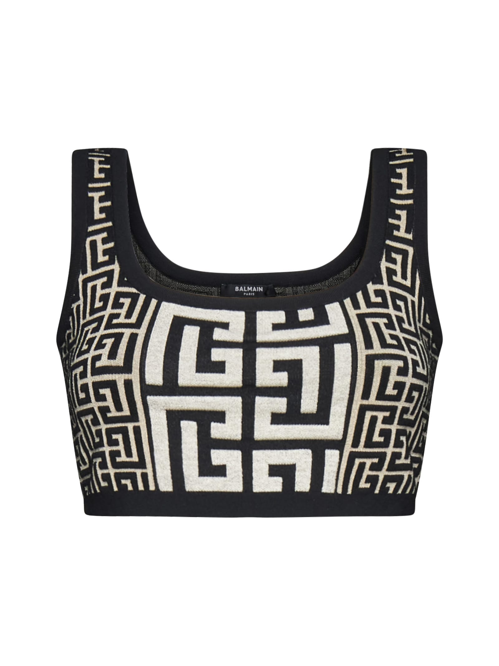 Balmain Monogram Knit Top In Ivoire Noir