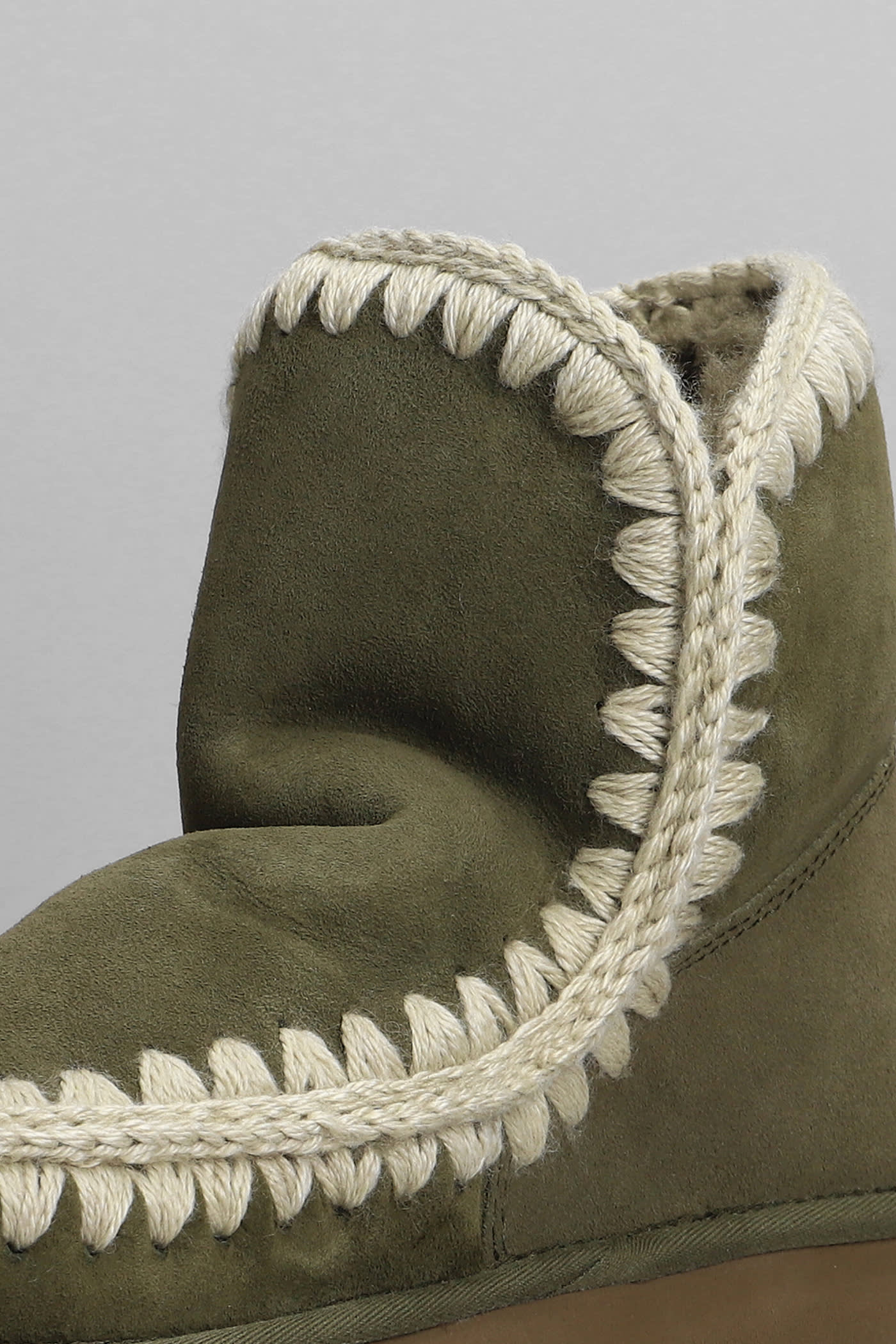 Shop Mou Eskimo 18 Low Heels Ankle Boots In Green Suede