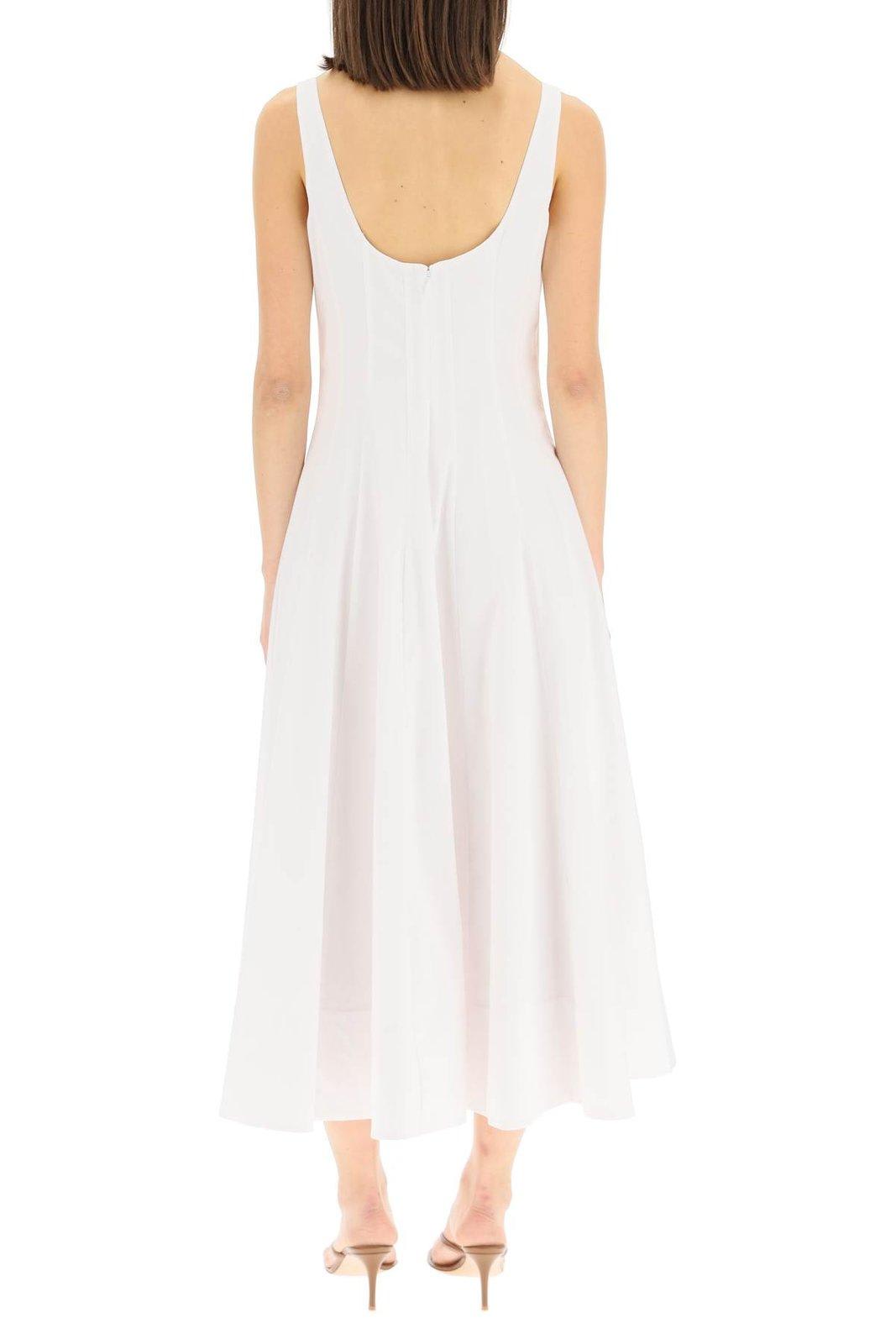 Shop Staud Wells Pleated Corset-waist Long Dress In Wht White