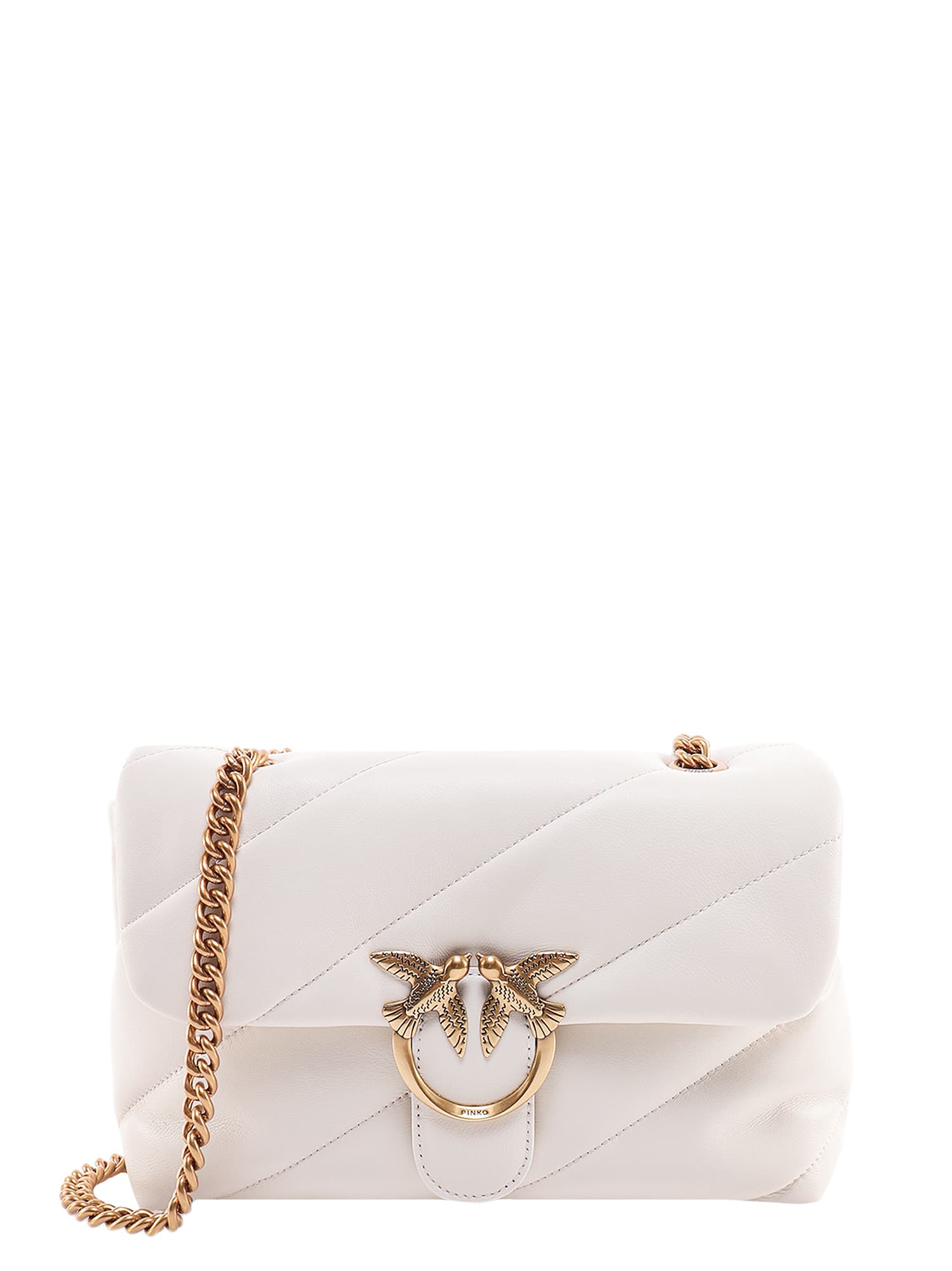 Pinko Baby Love Puff White Shoulder Bag With Diagonal Maxi Quilting In Leather Woman  In White