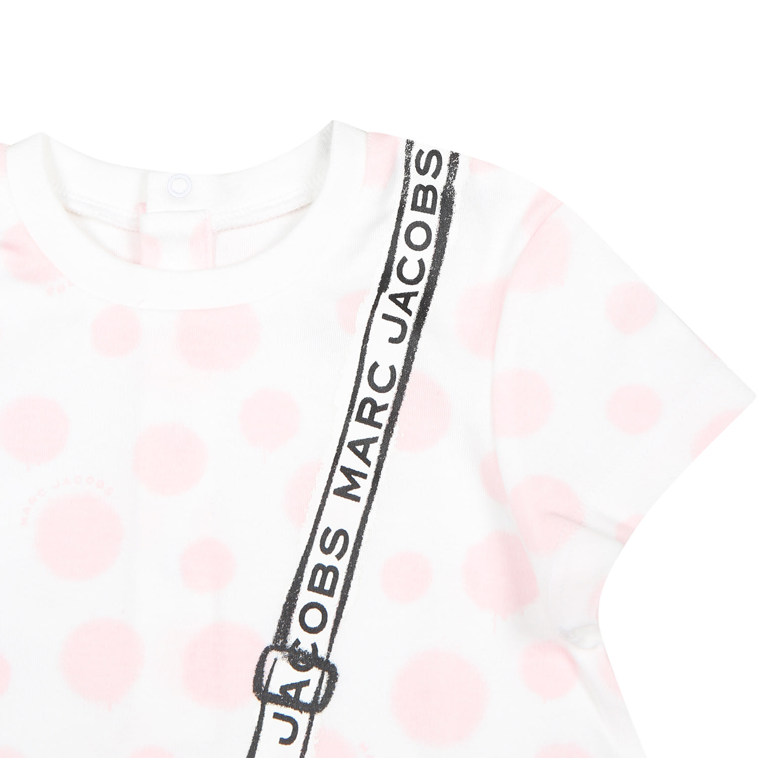Shop Little Marc Jacobs White Dress For Baby Girl With Print And Polka Dots