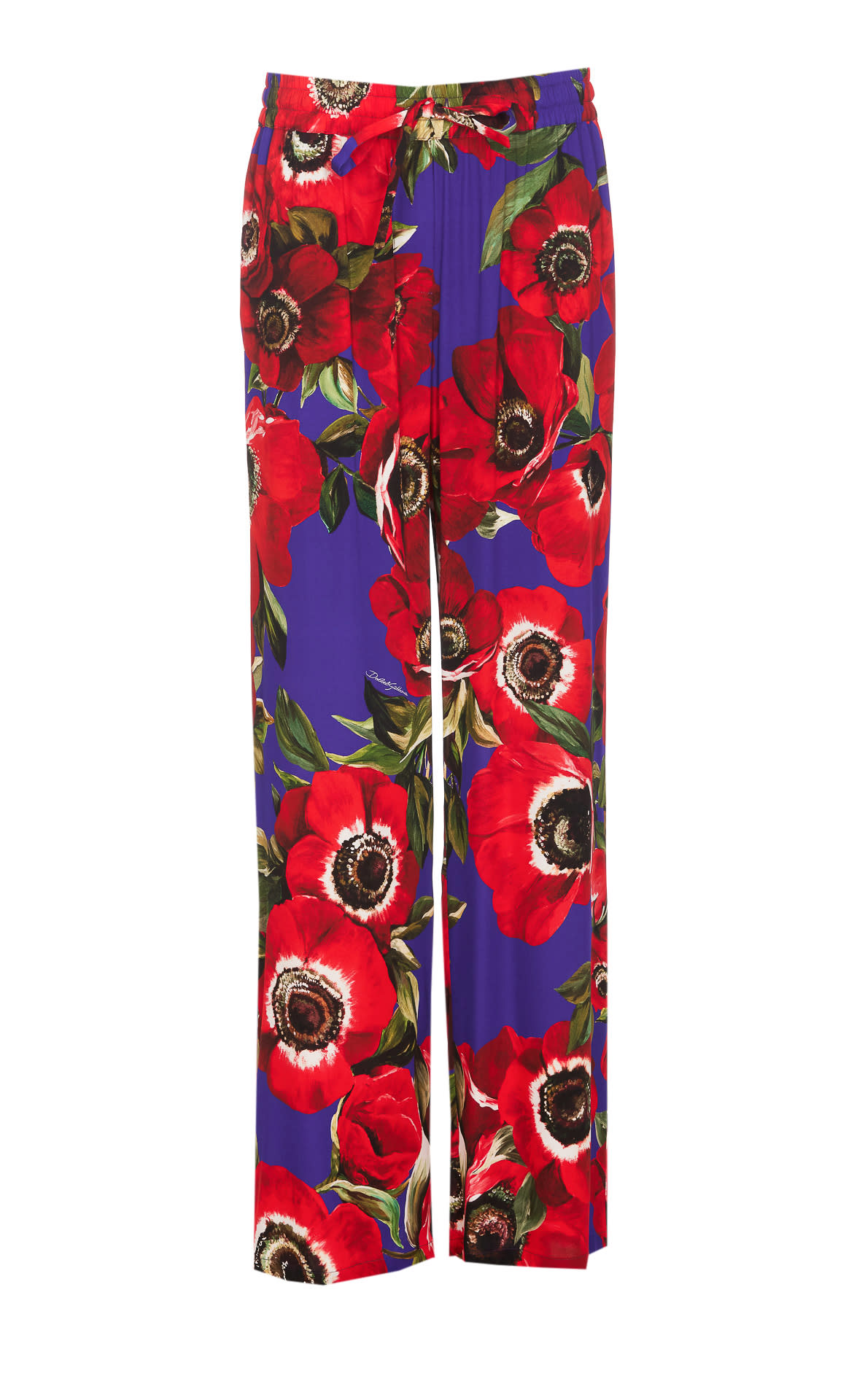 DOLCE & GABBANA FLARE CHARMEUSE PANTS WITH ANEMONE PRINT