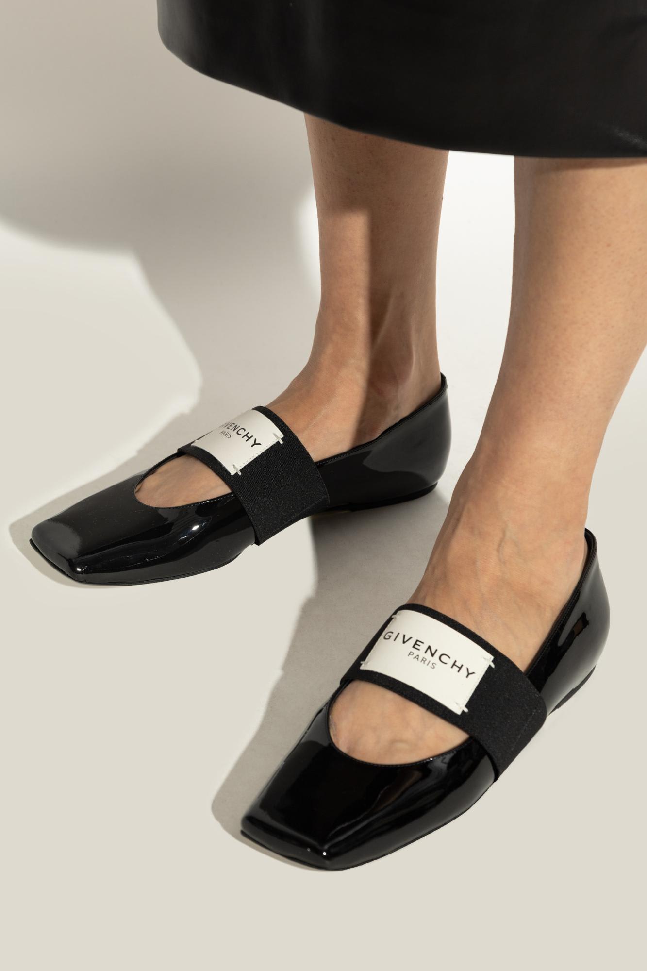 Givenchy Women Patent Leather Ballerinas With Maxi Logo Label In Black