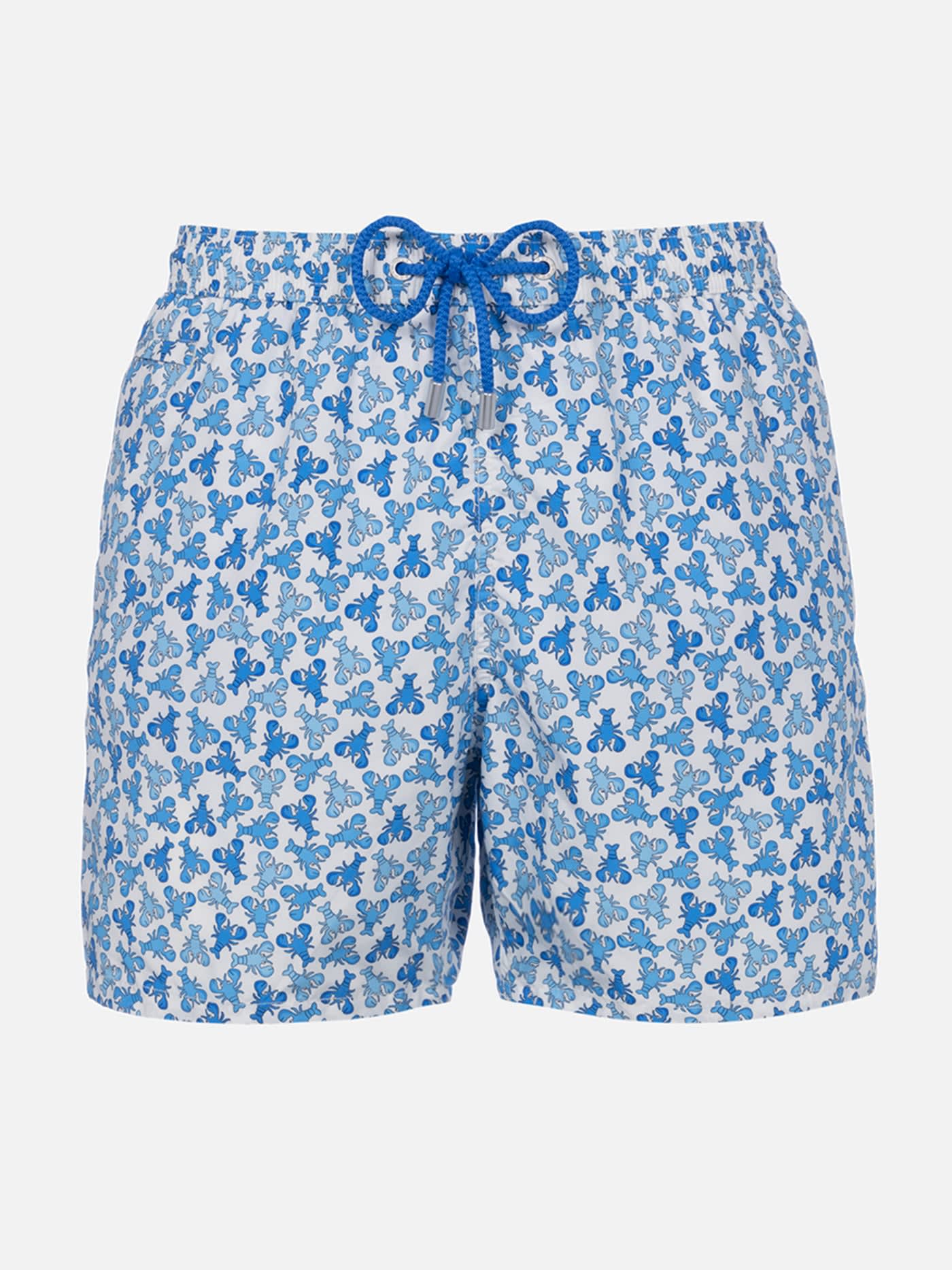 MC2 SAINT BARTH MAN LIGHTWEIGHT FABRIC SWIM-SHORTS LIGHTING MICRO FANTASY WITH LOABSTER PRINT