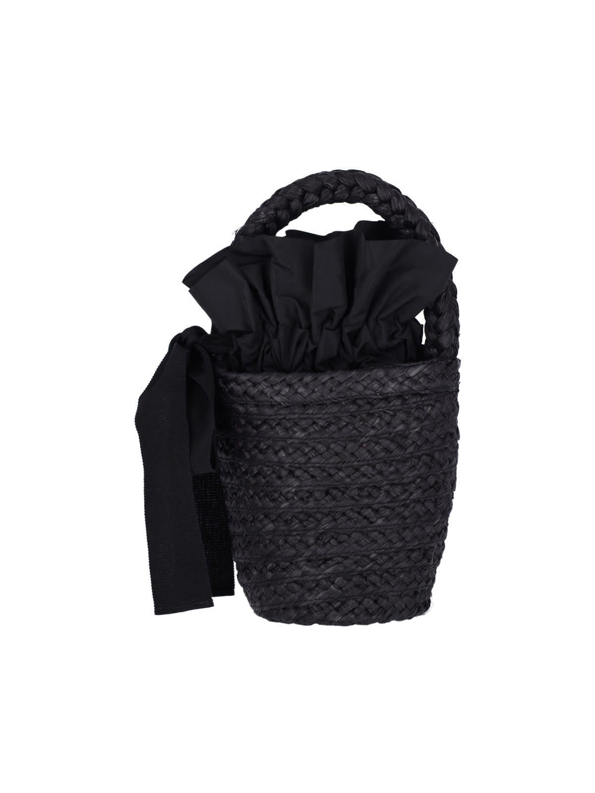 Shop Patou Raffia Bucket Bag In Black