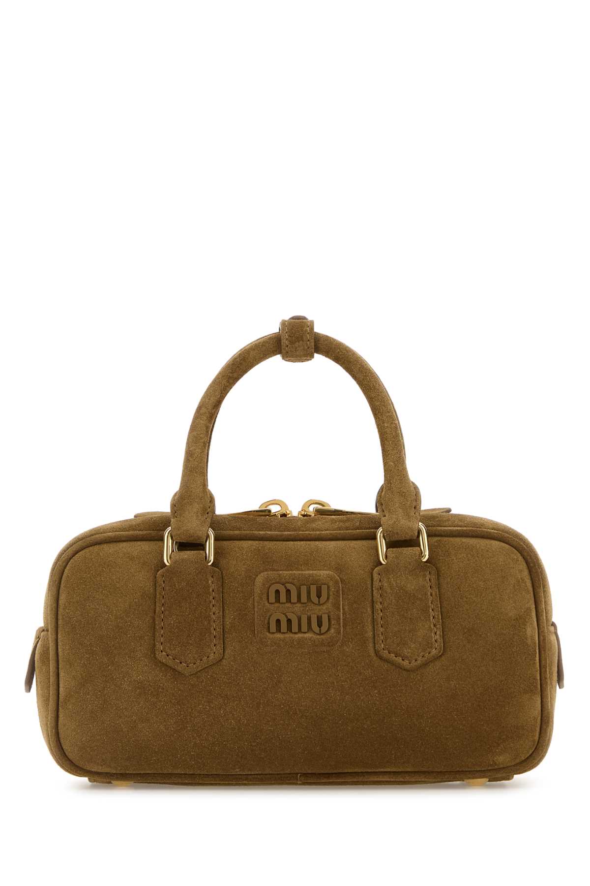 Miu Miu Biscuit Suede Arcadie Handbag In Green