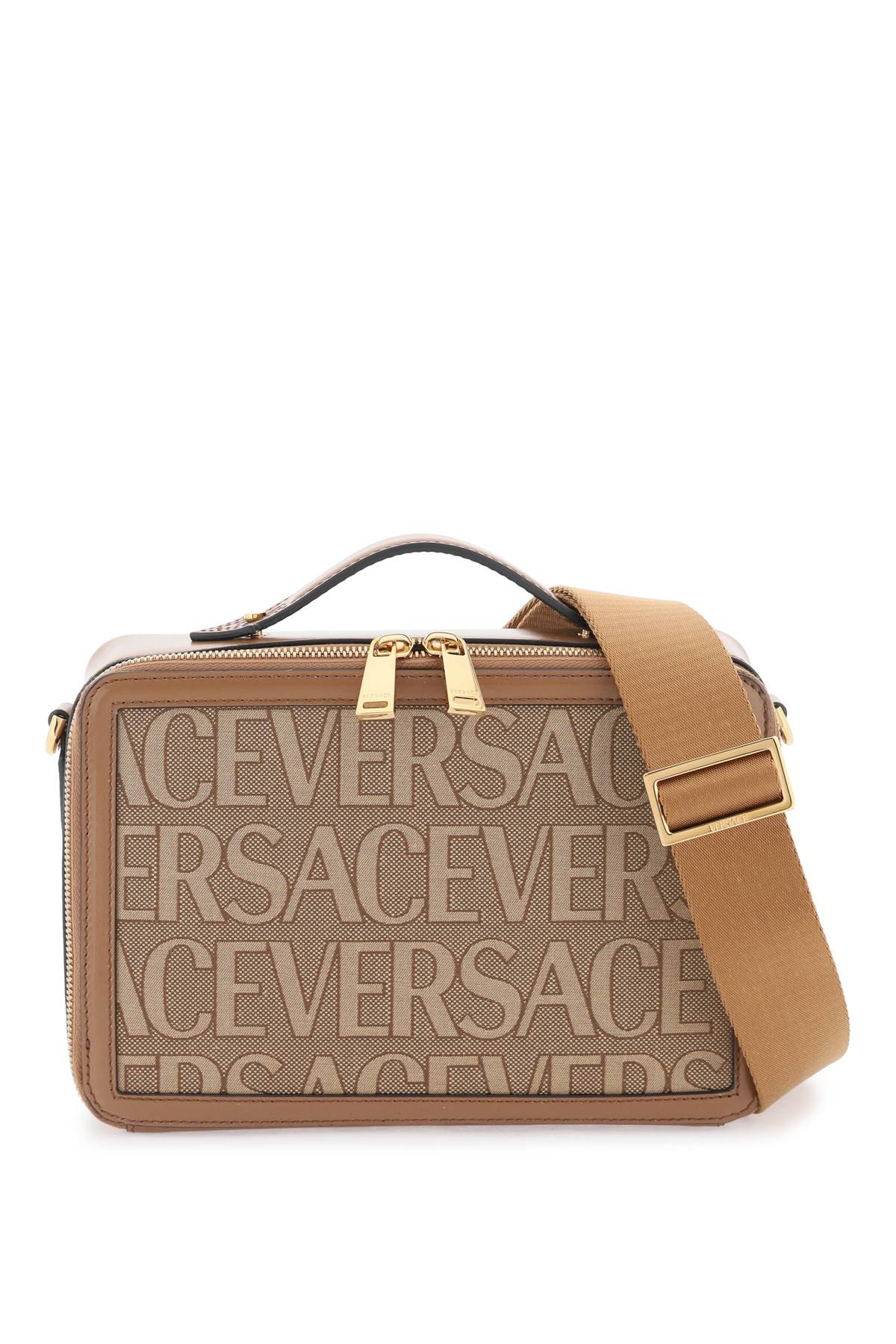 Versace Allover Messenger Bag In Beige Brown (brown)