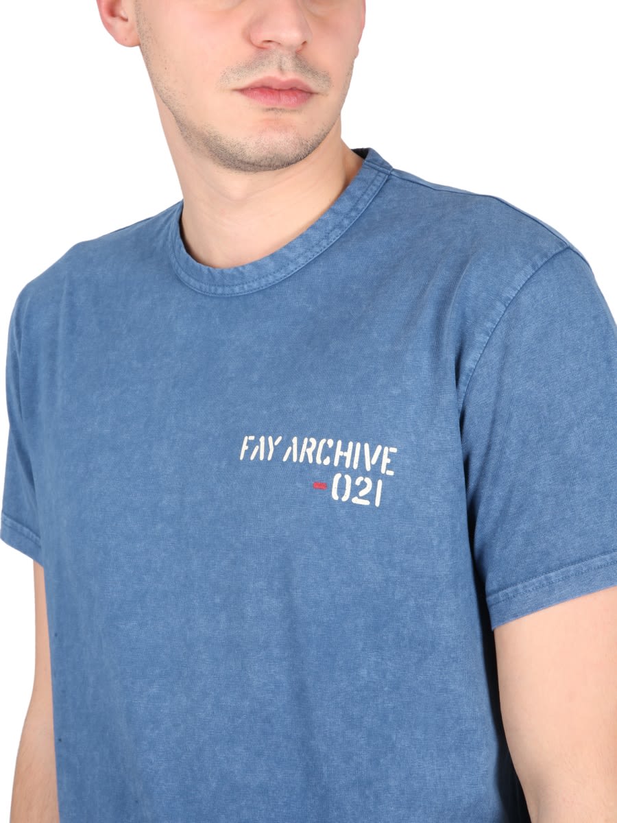 Fay Crewneck T-shirt Graphic Print In Blue