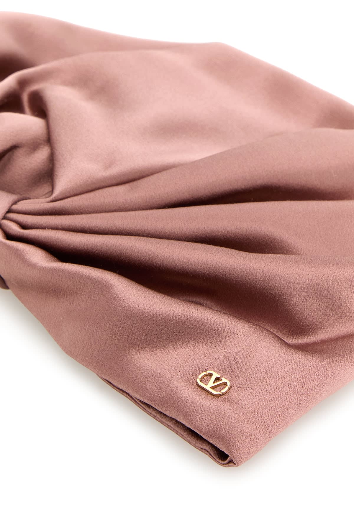 Valentino Wrap-around Silk Turban With Voluminous Effect In Beige And Gold