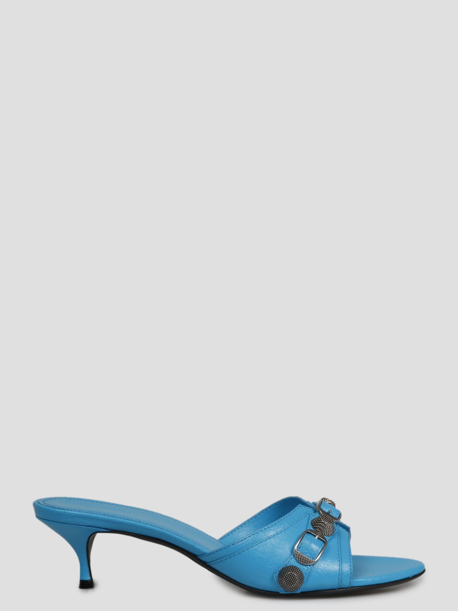 Balenciaga Cagole Lambskin Buckle Slide Sandals In Blue