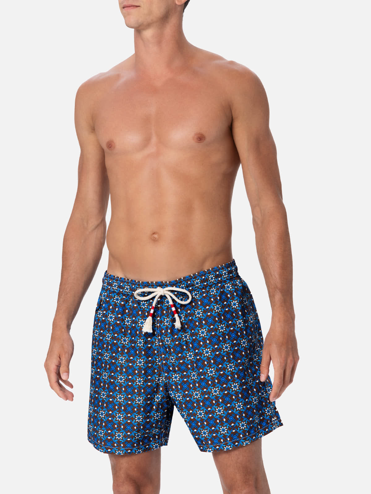 MC2 SAINT BARTH MAN LIGHTWEIGHT FABRIC SWIM-SHORTS LIGHTING 70 WITH MAJOLICA PRINT