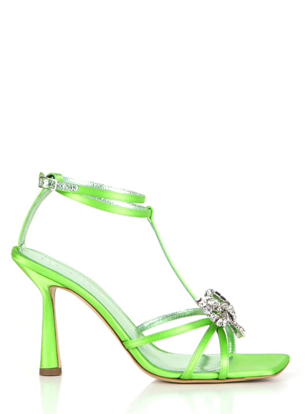 Aldo Castagna Womans Green Leather And Satinr Jewel Sandals